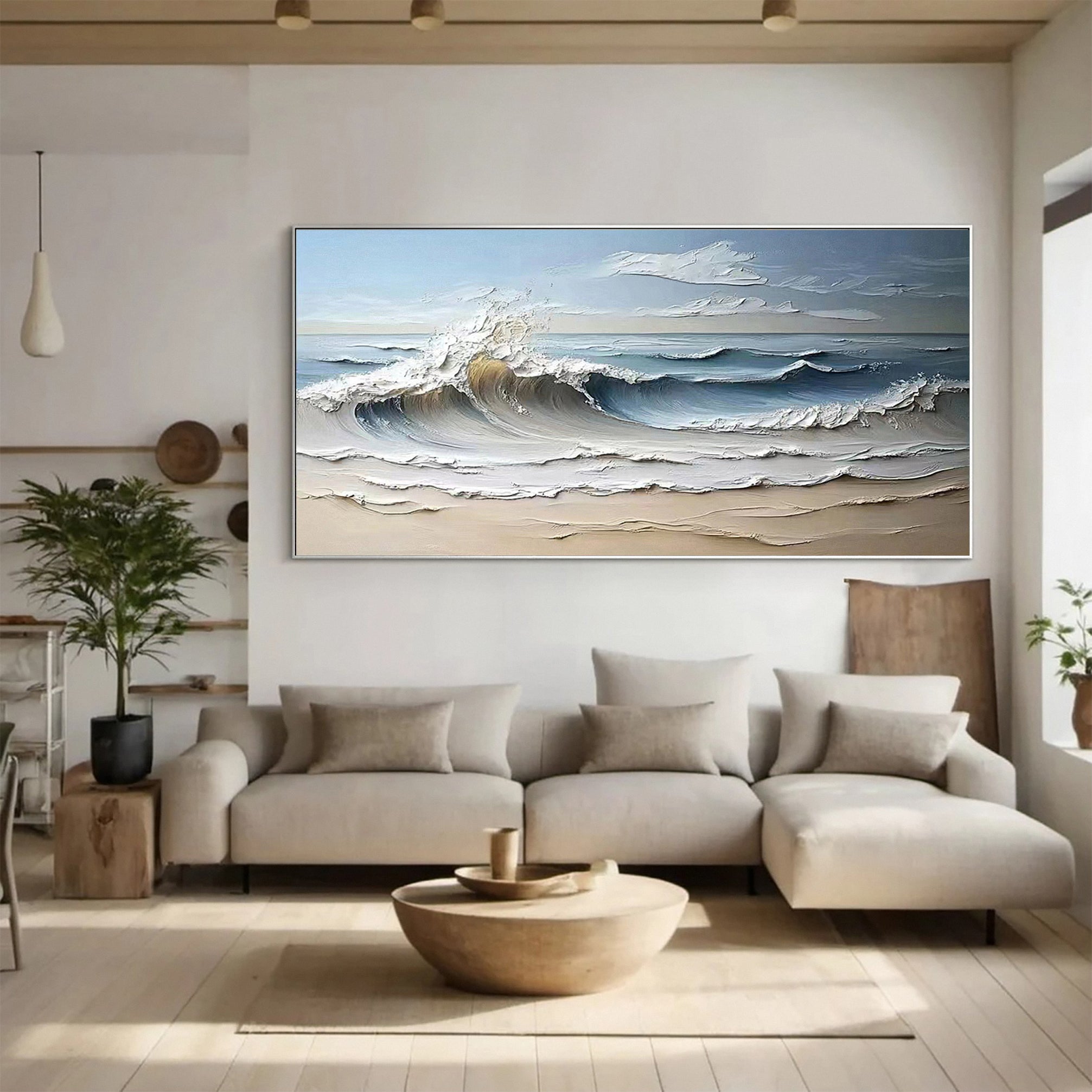 Luxurious Textured Abstract Canvas Art Large Ocean Waves #OS 005