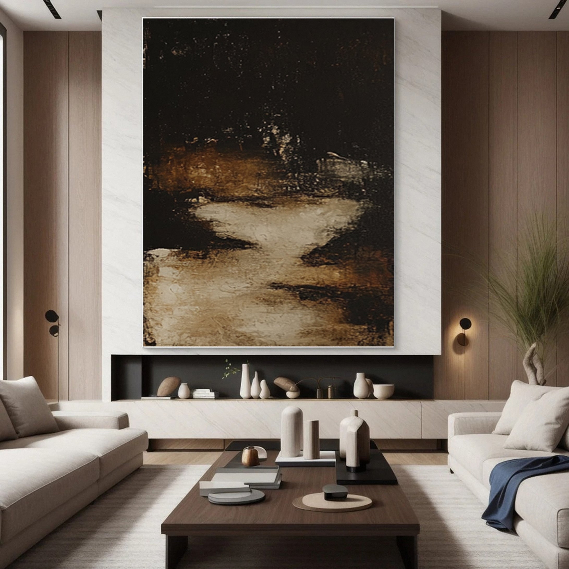 Golden Depths Modern Black and Gold Canvas Art #MMA 150