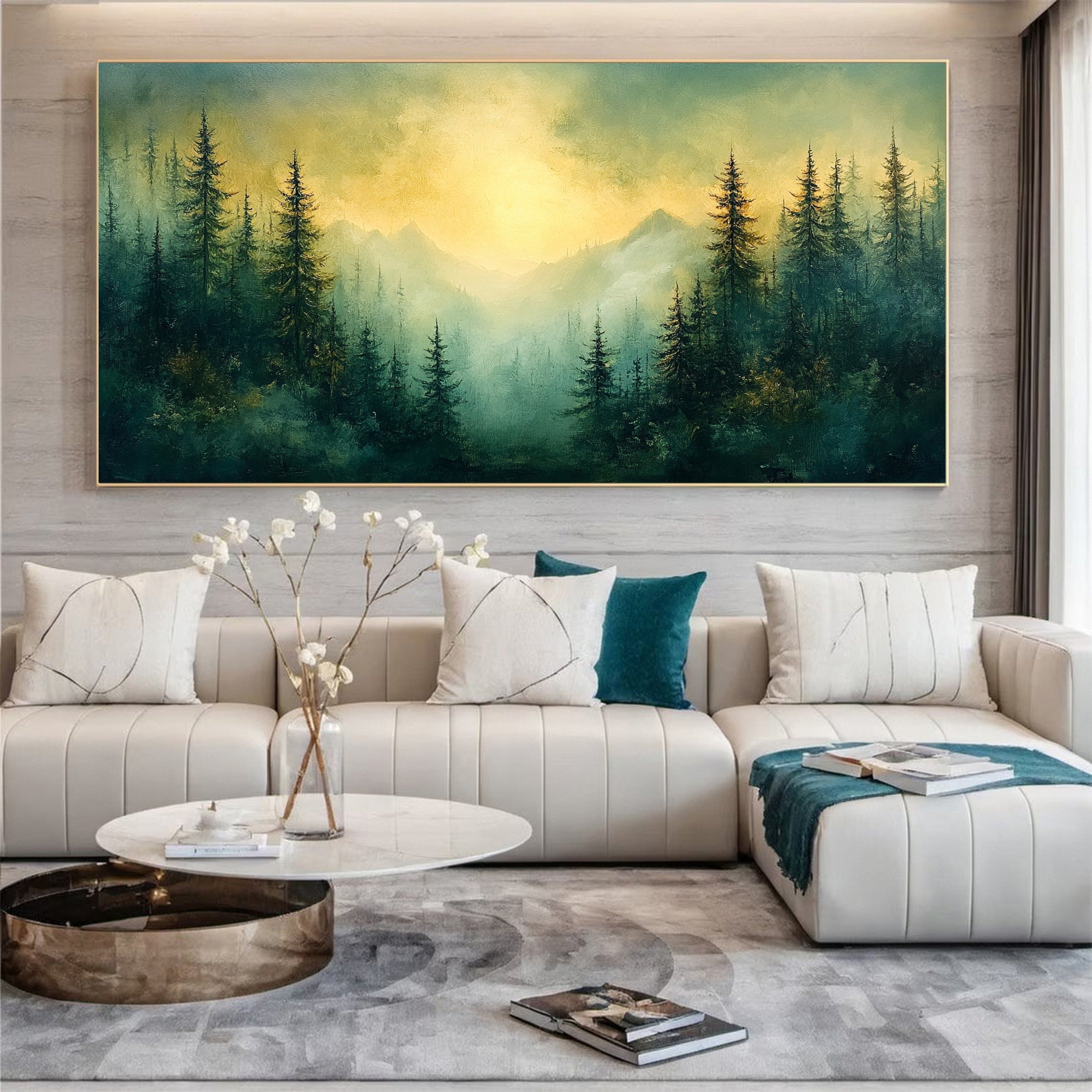 Mystic Mountains Serene Forest Landscape Canvas Wall Art #FT 035