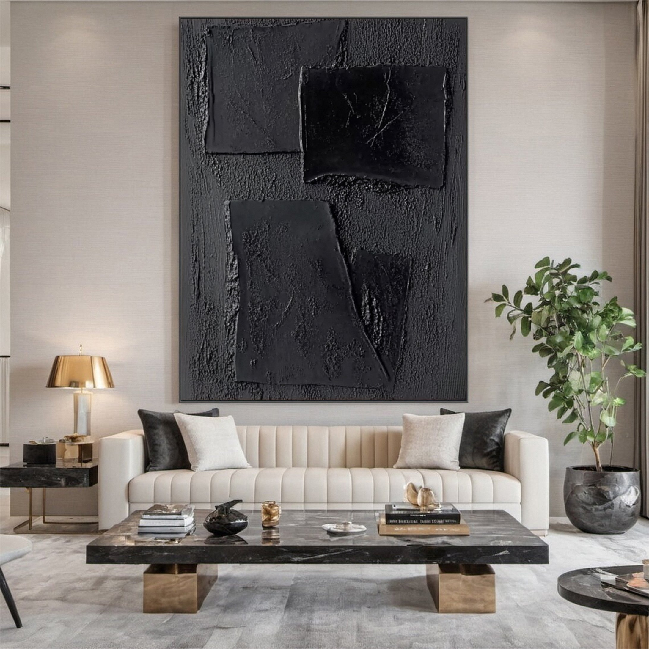 Sleek Elegance Contemporary Large Black Textured Wall Art #MMA 118