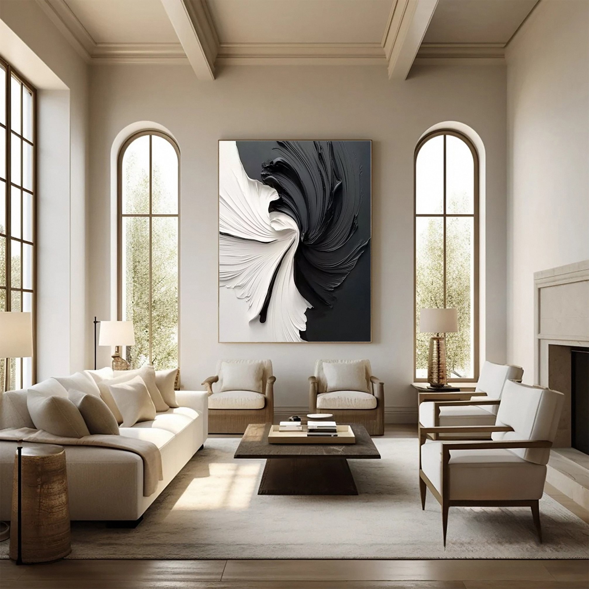 Modern Large Black & White Textured Wall Art #MMA 153