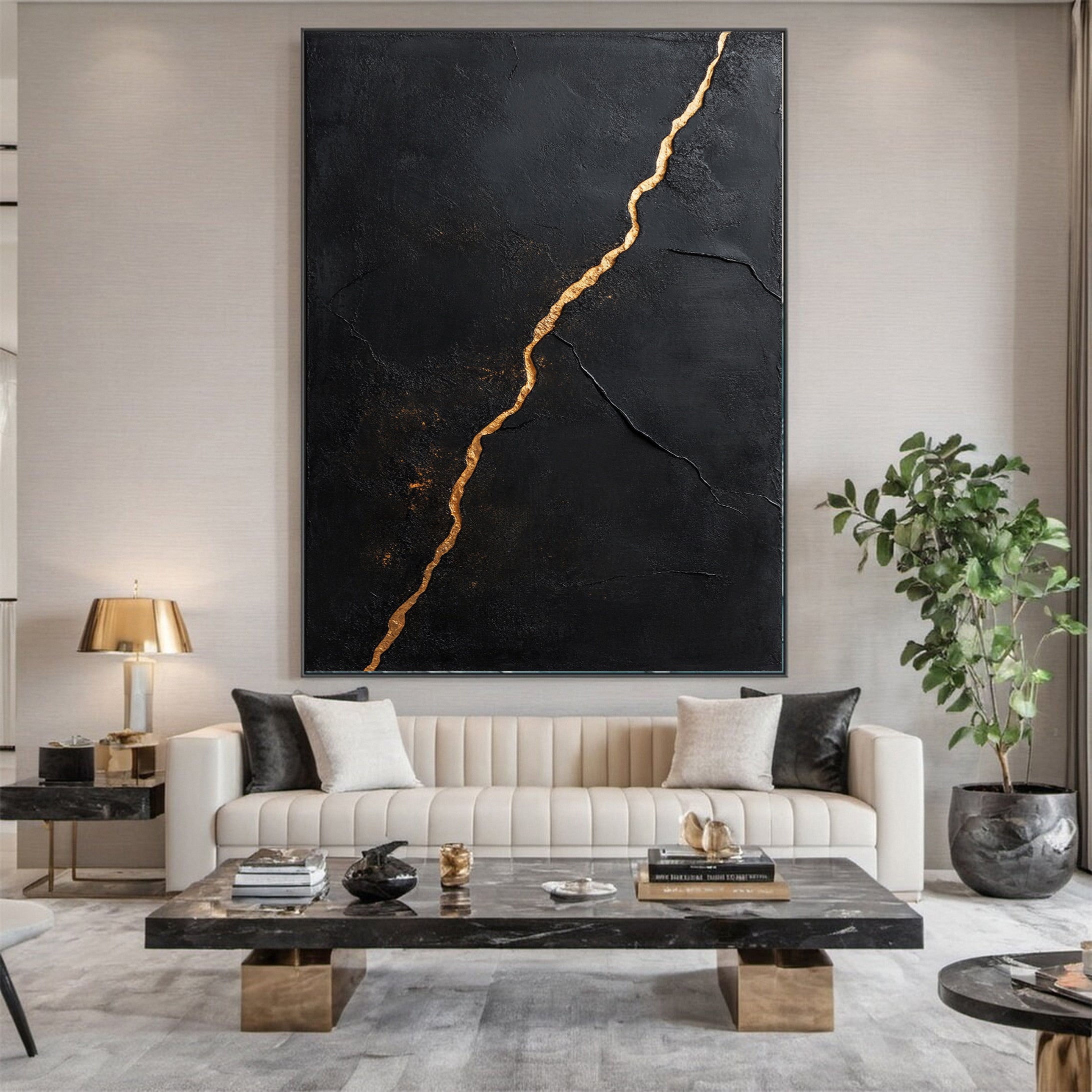 Golden Sway Chic Black and Gold Large Textured Wall Art #MMA 126