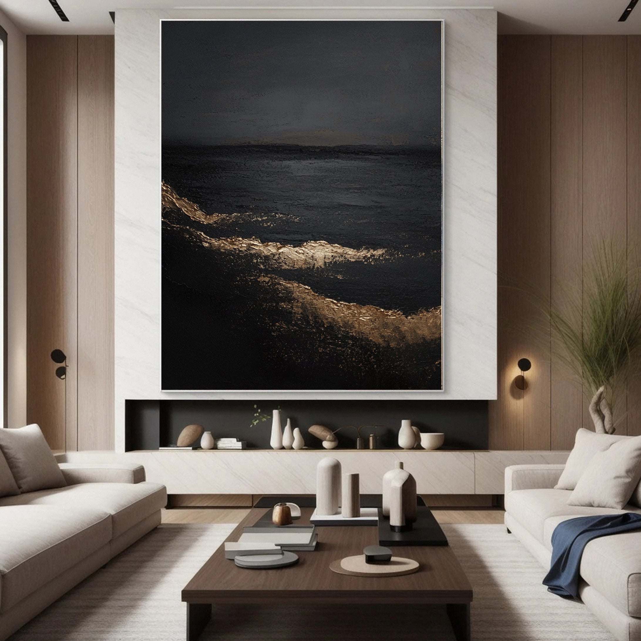 Golden Depths Modern Black and Gold Canvas Art #MMA 151