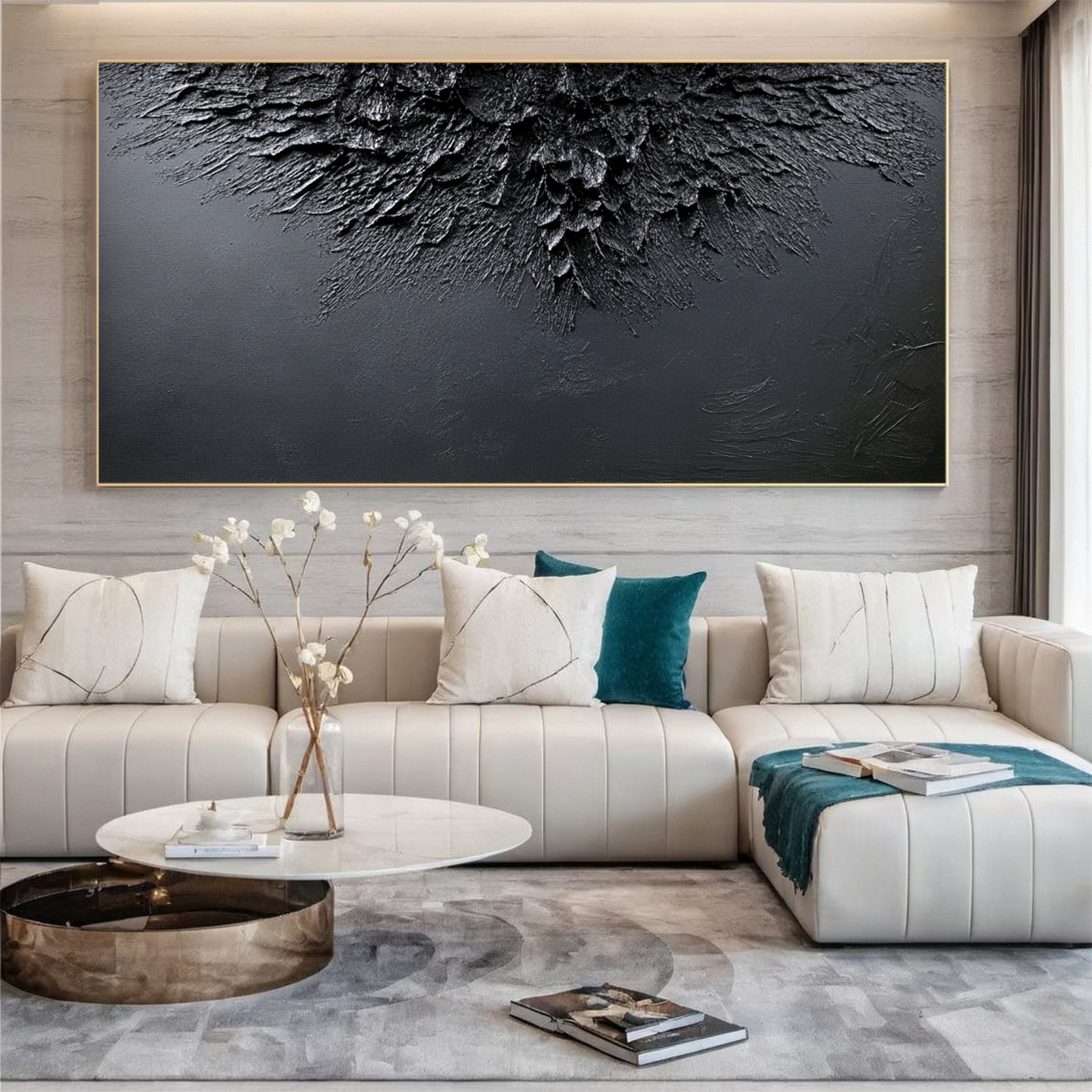 Luxurious Depths Large Black Textured Abstract Canvas Art #MMA 114