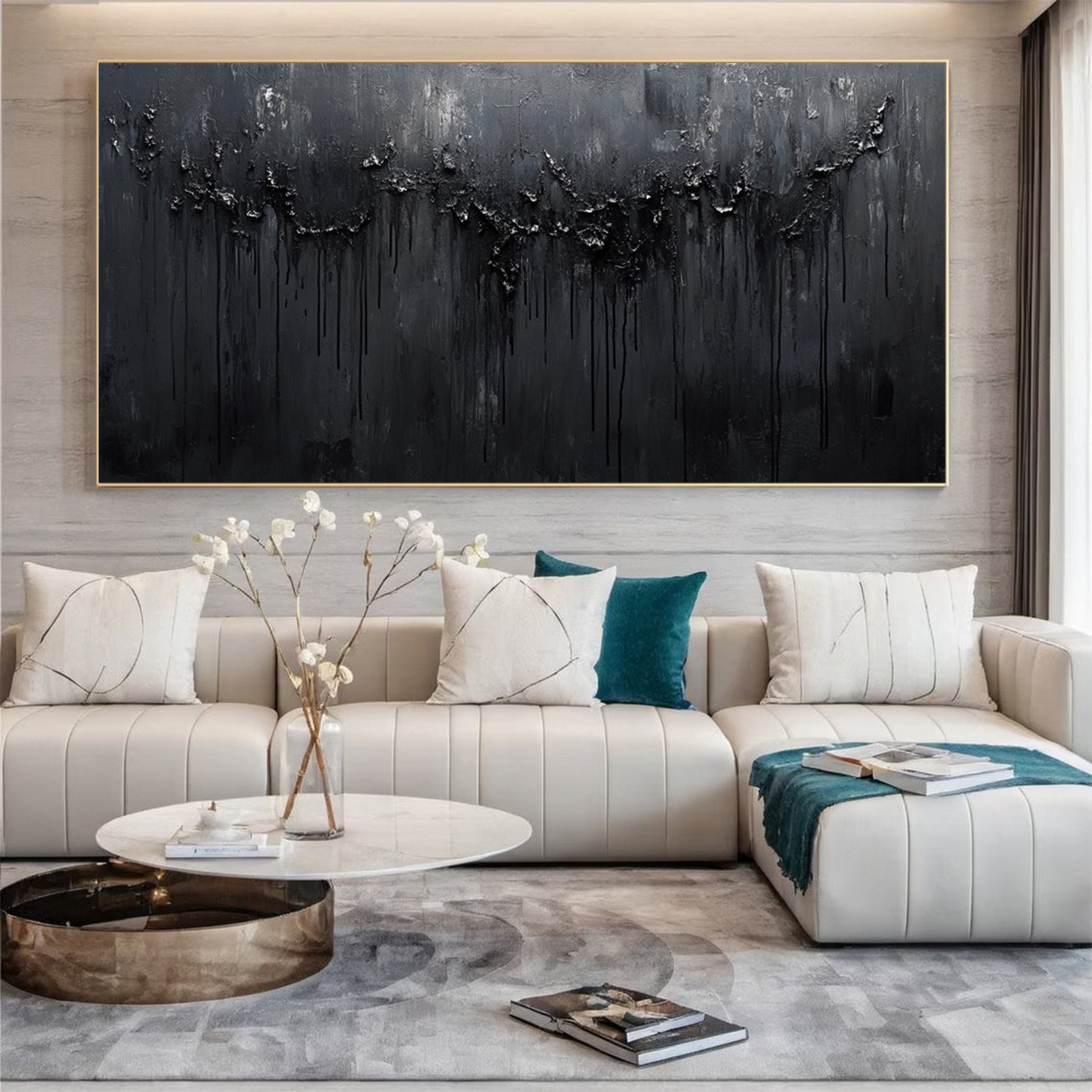 Luxurious Depths Large Black Textured Abstract Canvas Art #MMA 112