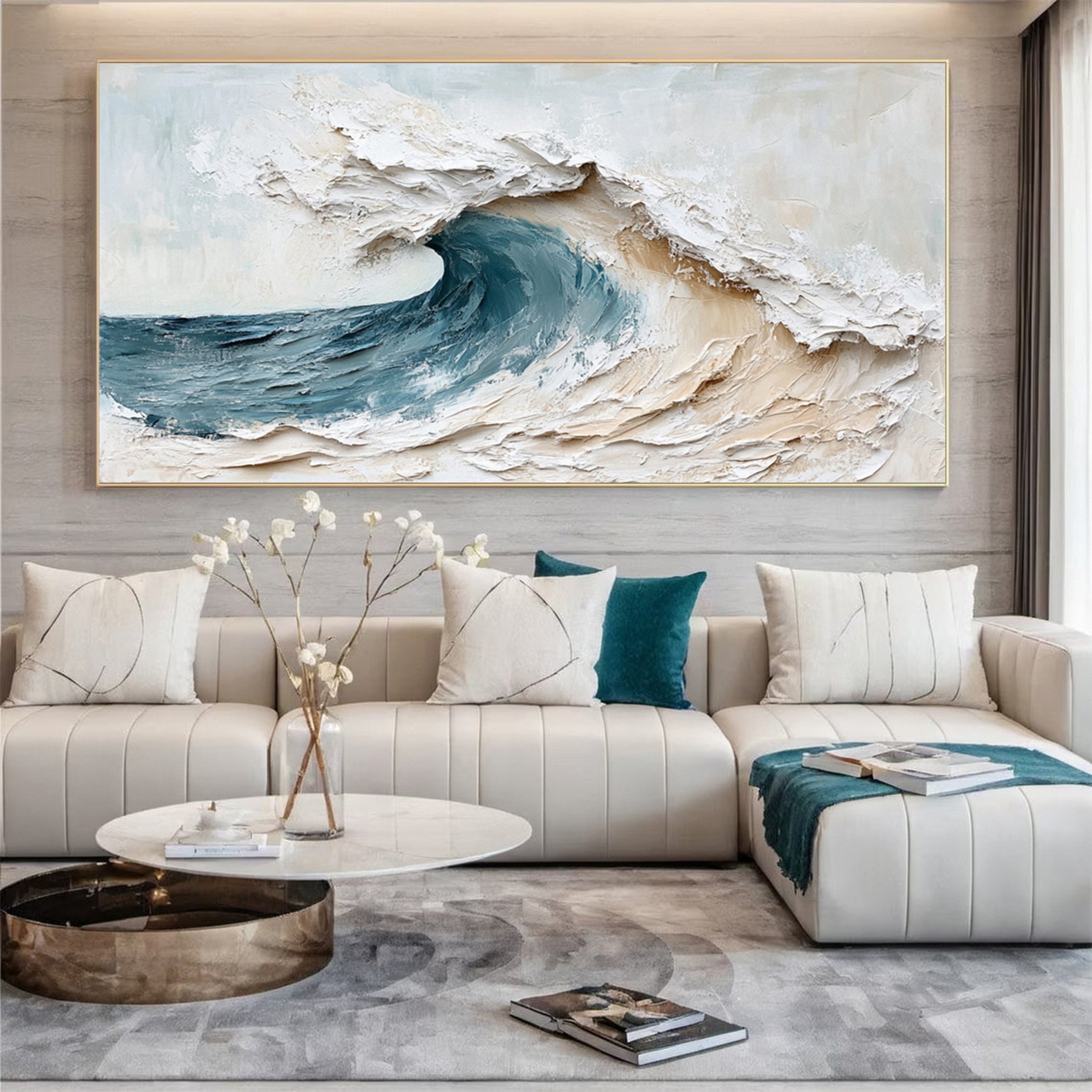 Abstract Seascape Canvas Textured Waves for Elegant Interiors #OS 019