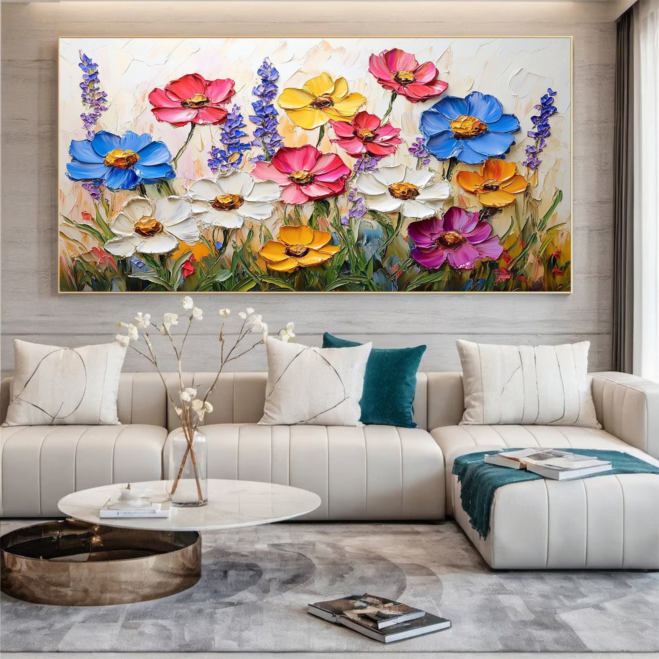 Bloom Horizon Textured Floral Oil Painting Colorful Wall Art #FT 025