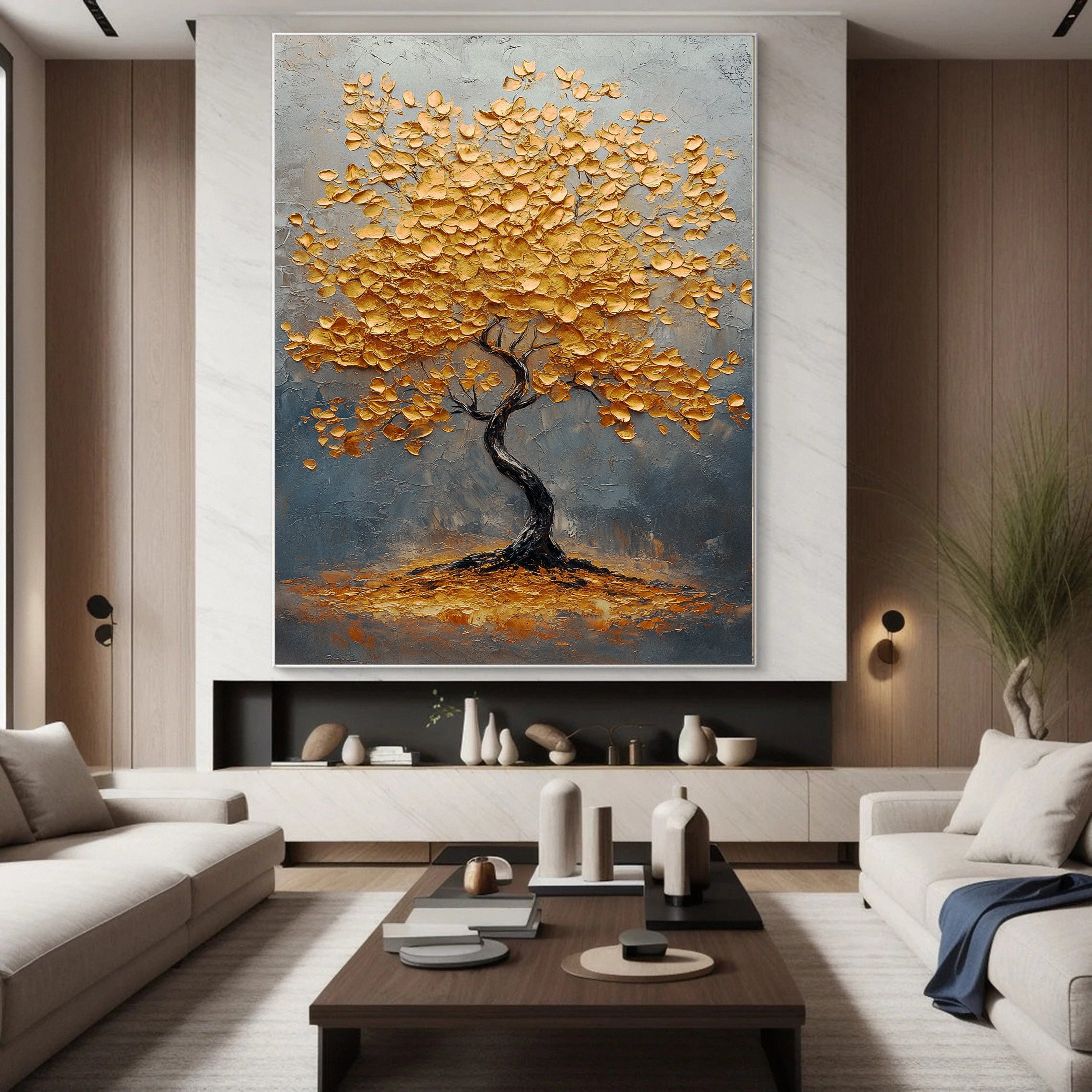 Autumn Whisper Large Colorful Tree Landscape Art #FT 040