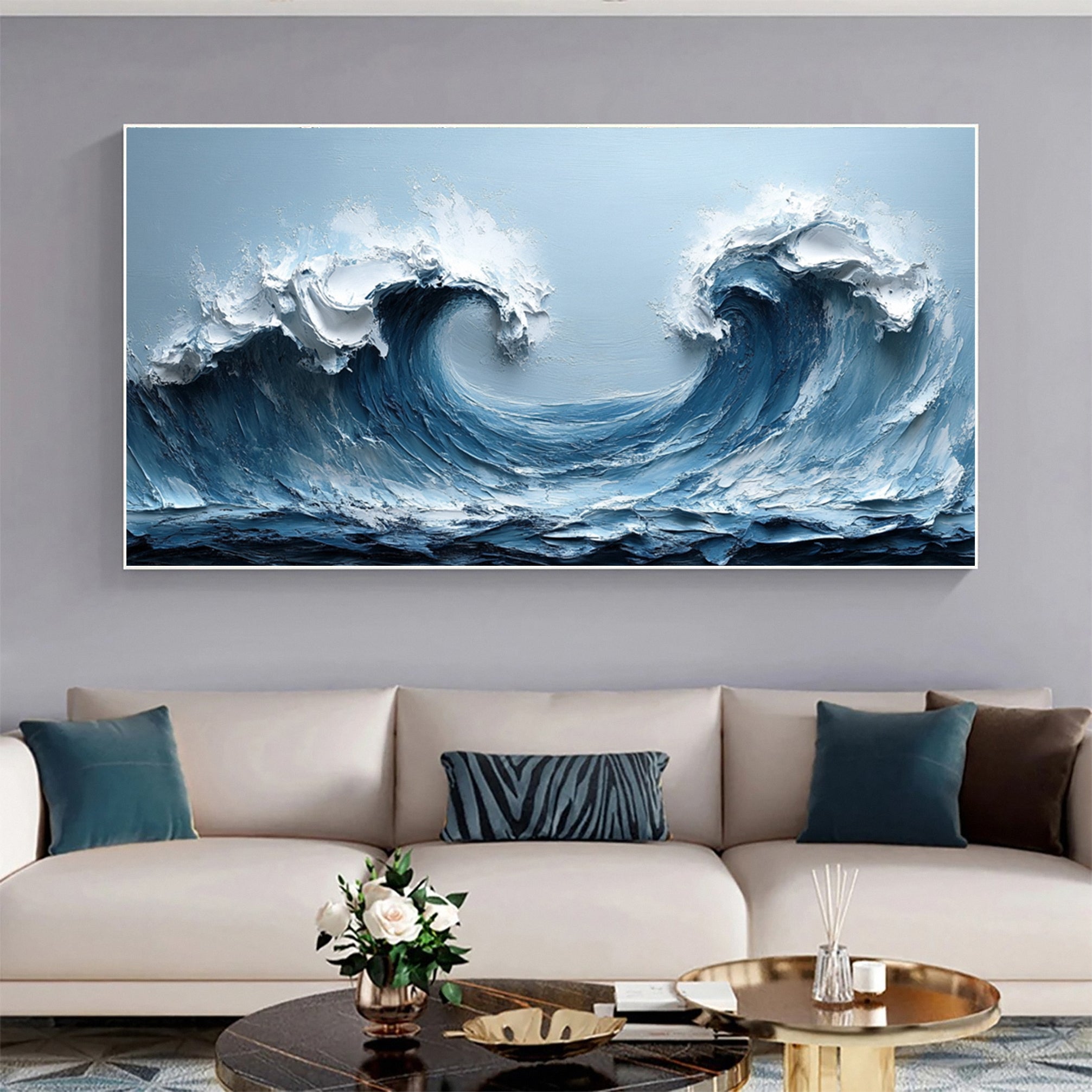 Abstract Seascape Canvas Textured Waves for Elegant Interiors #OS 018