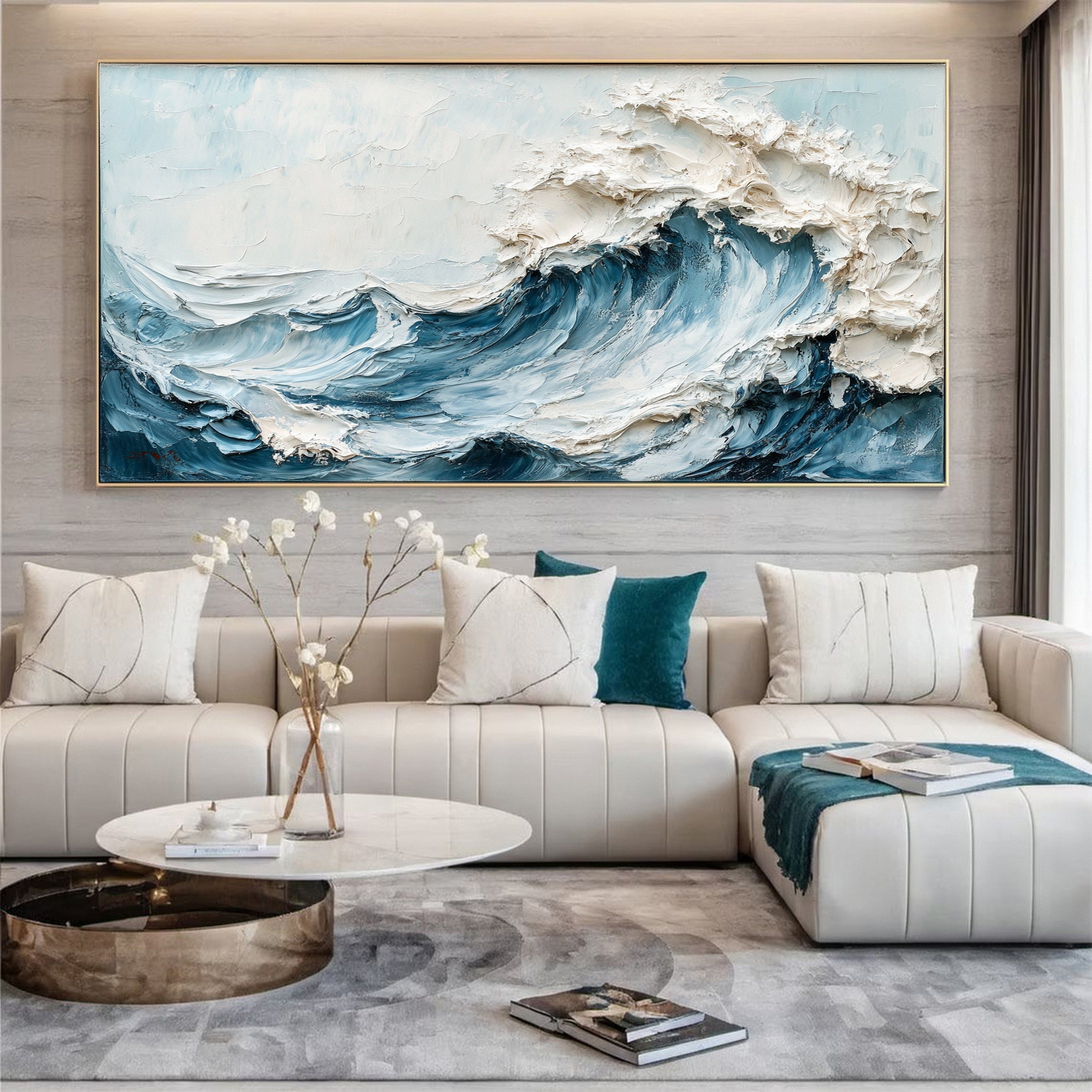 Abstract Seascape Canvas Textured Waves for Elegant Interiors #OS 021