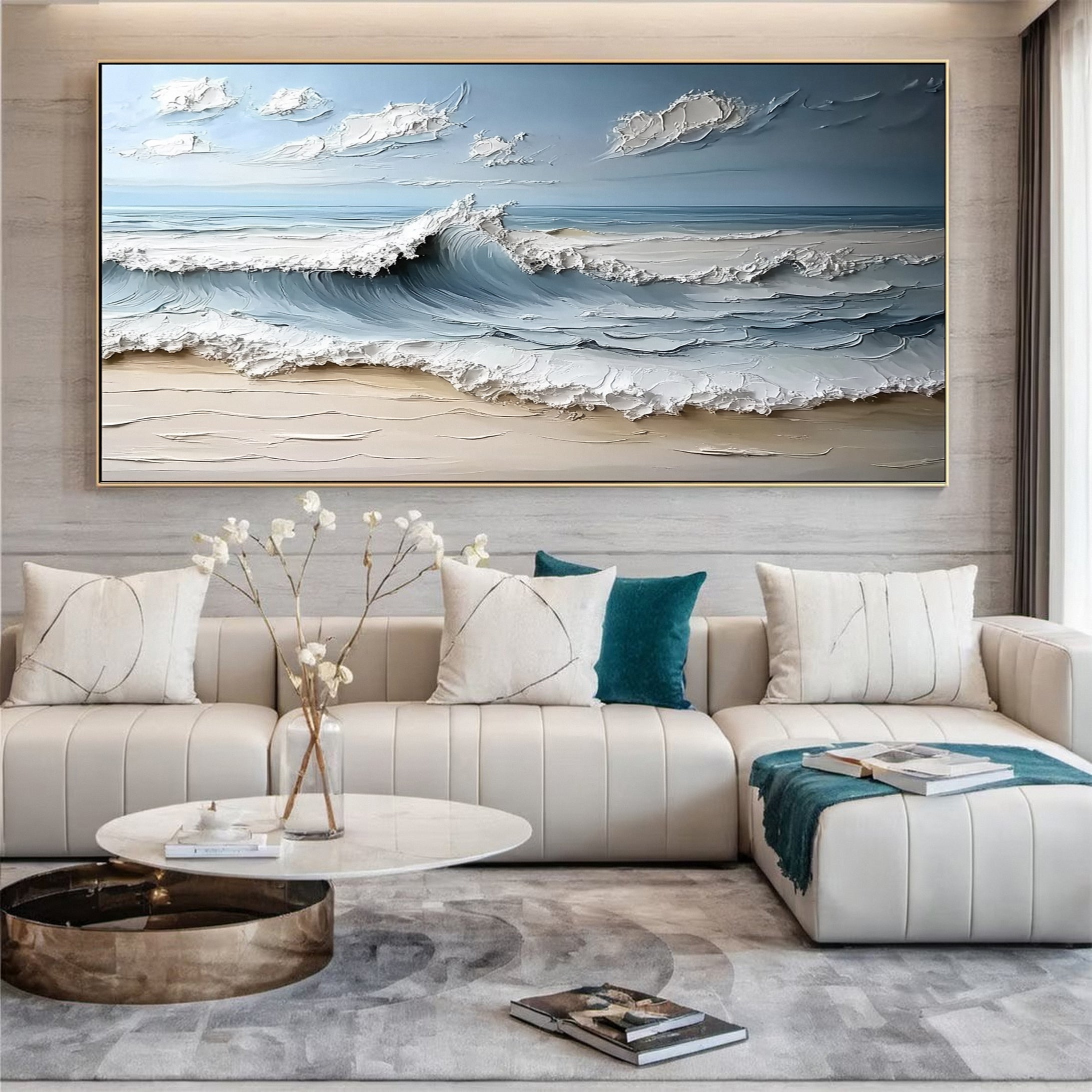 Abstract Seascape Canvas Textured Waves for Elegant Interiors #OS 023