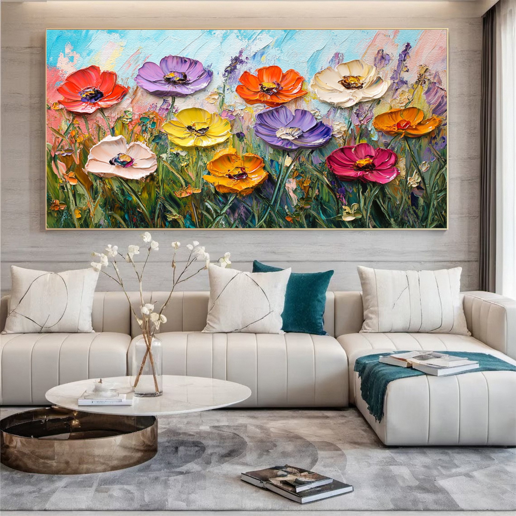 Bloom Horizon Textured Floral Oil Painting Colorful Wall Art #FT 024