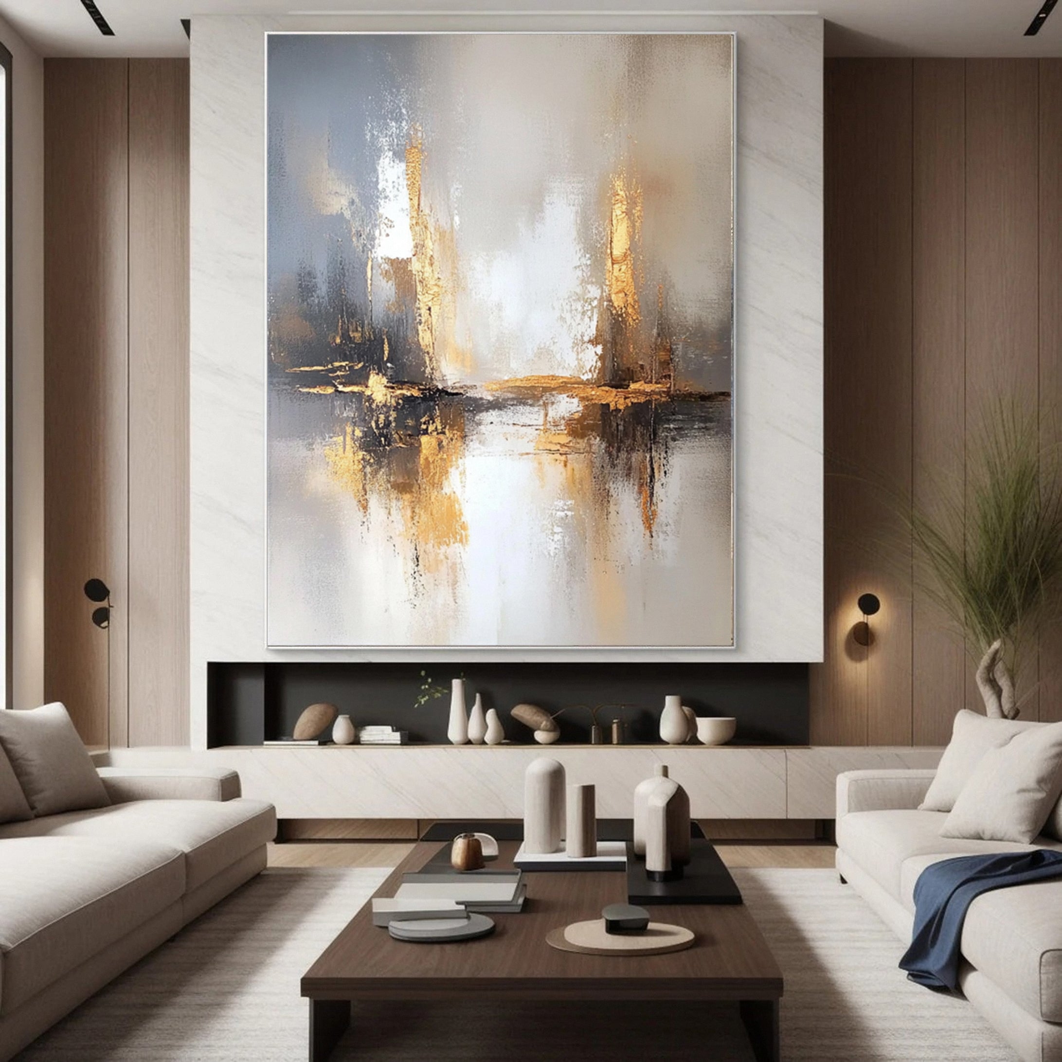 Golden Reflections Luxurious Large Abstract Art #AP 053