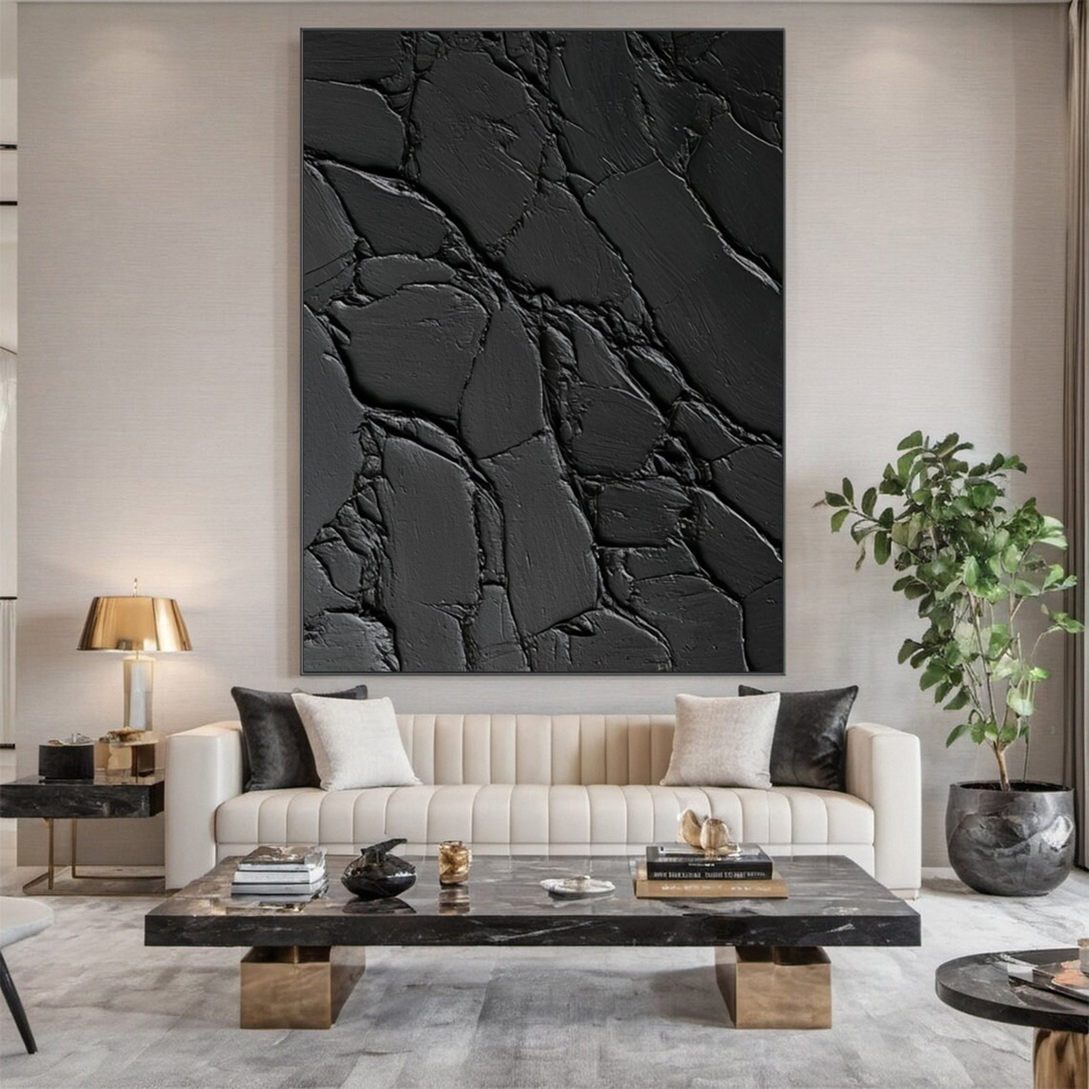 Sleek Elegance Contemporary Large Black Textured Wall Art #MMA 119