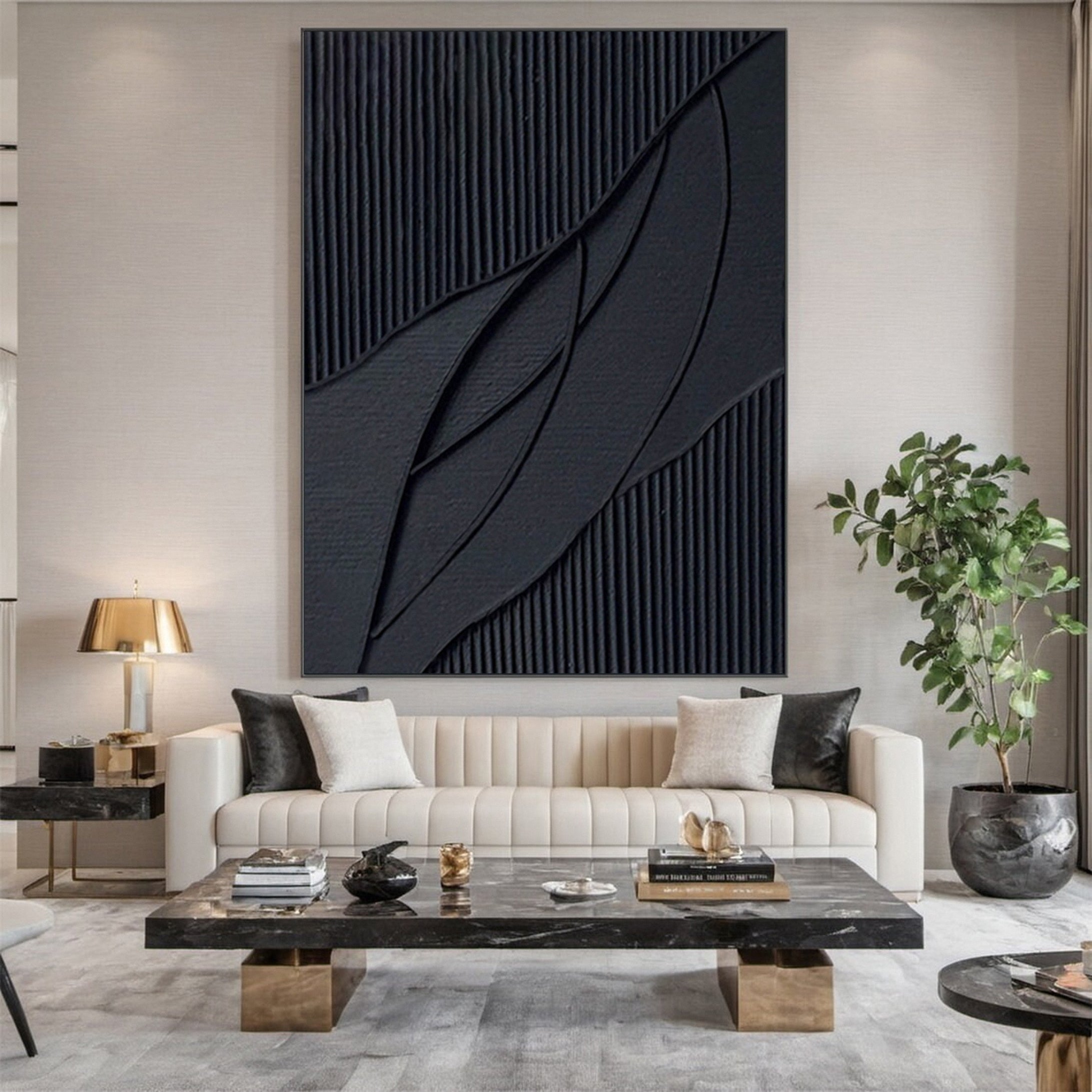 Sleek Elegance Contemporary Large Black Textured Wall Art #MMA 115