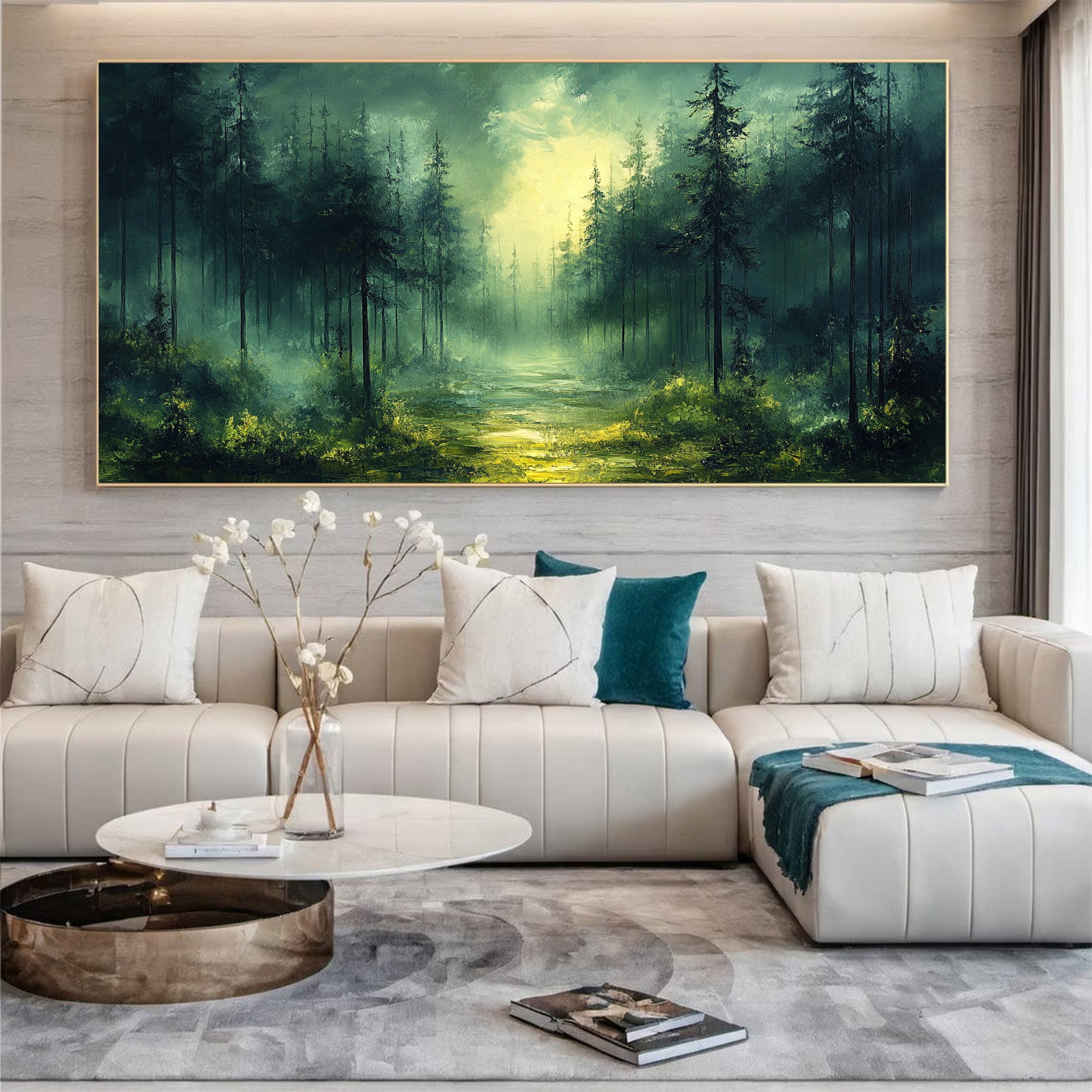 Mystic Mountains Serene Forest Landscape Canvas Wall Art #FT 036