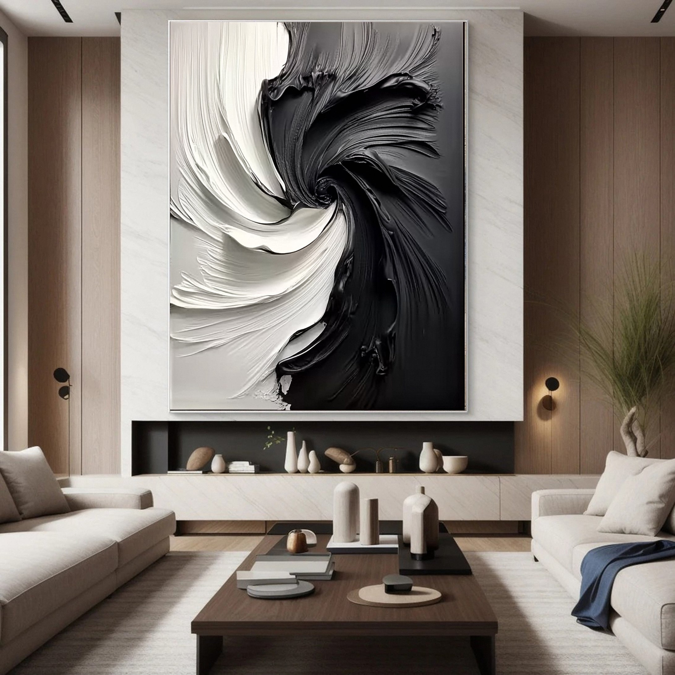 Modern Large Black & White Textured Wall Art #MMA 154