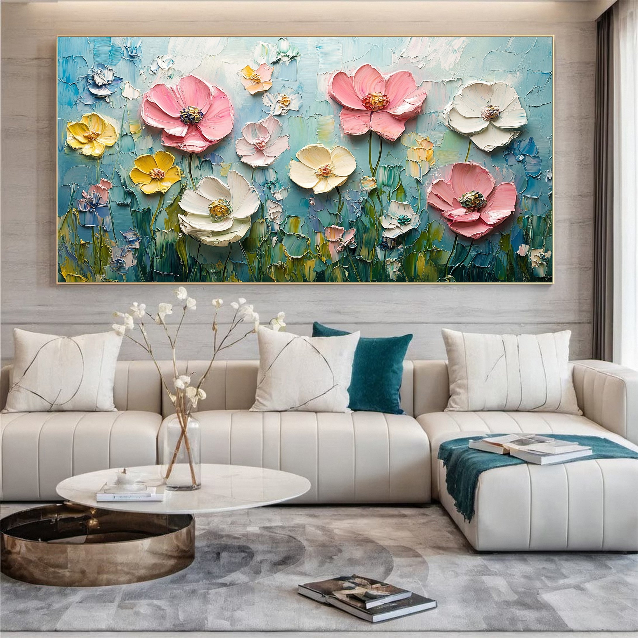 Bloom Horizon Textured Floral Oil Painting Colorful Wall Art #FT 022