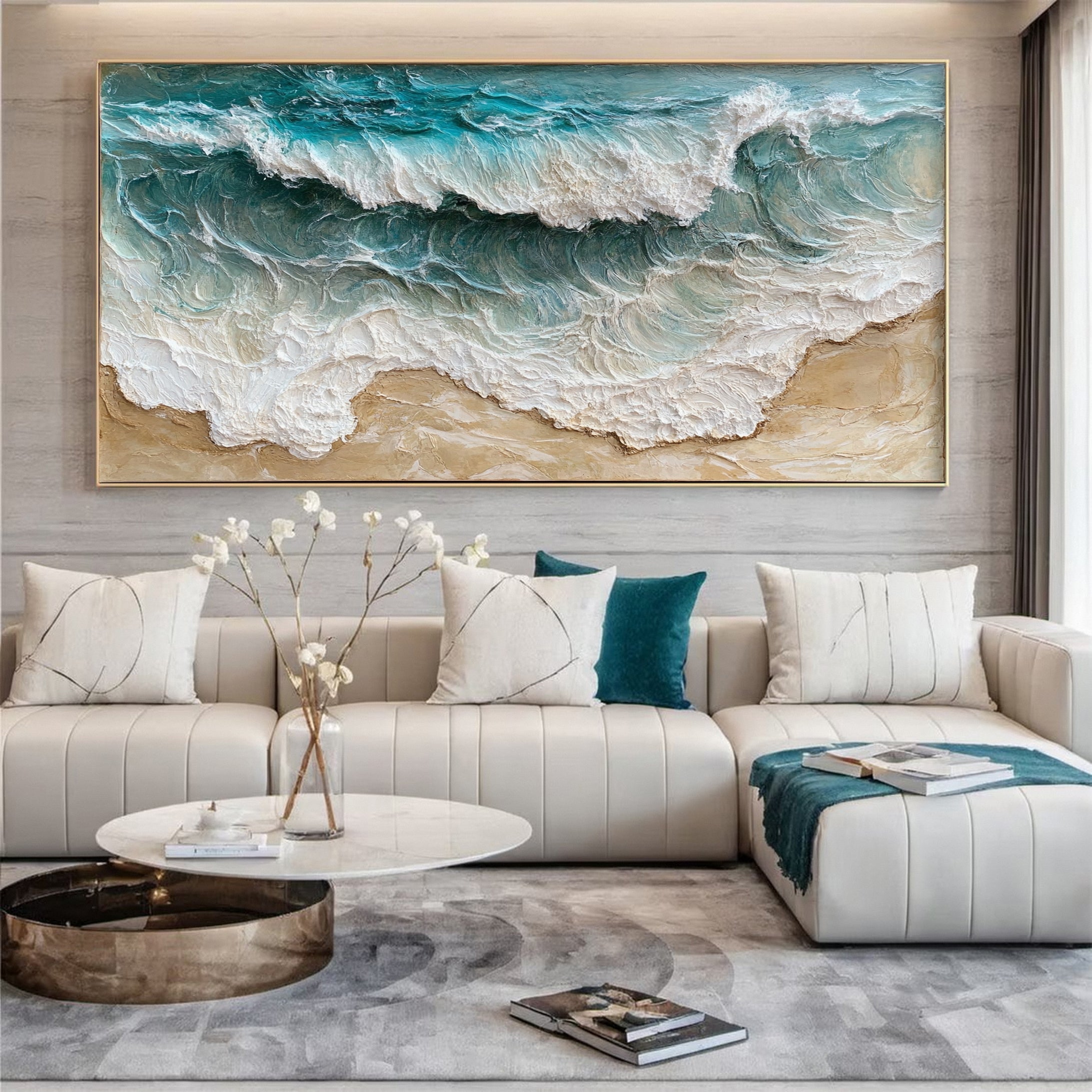 Abstract Seascape Canvas Textured Waves for Elegant Interiors #OS 024