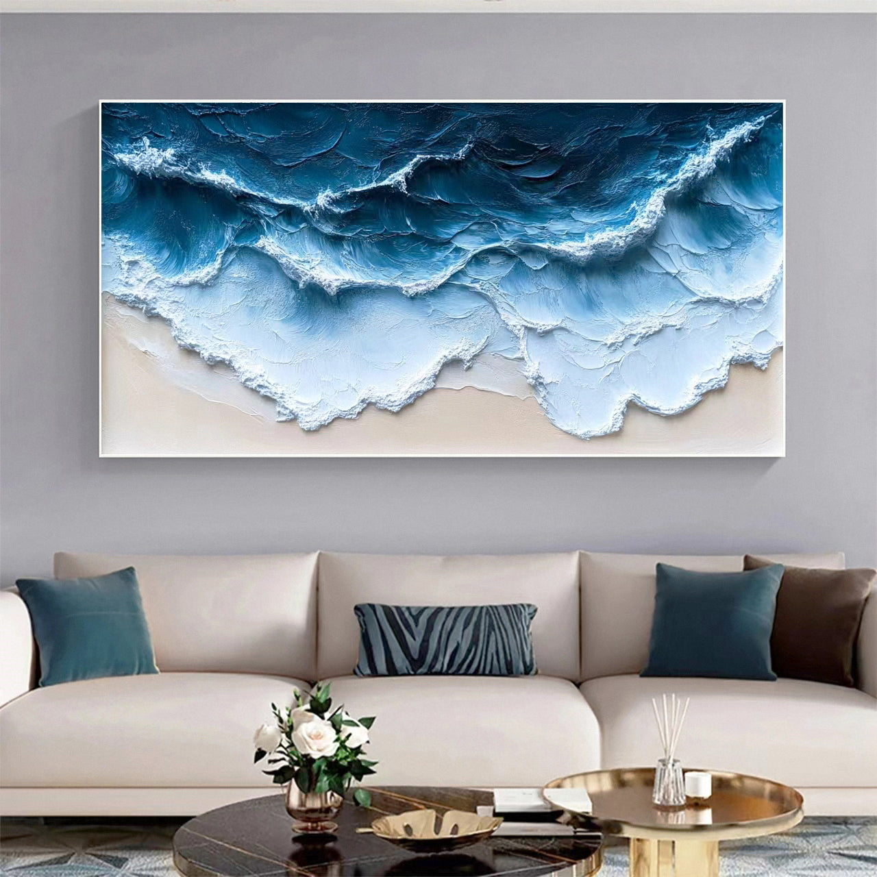 Crashing Waves Textured Artwork Luxurious Ocean Wall Canvas #OS 013