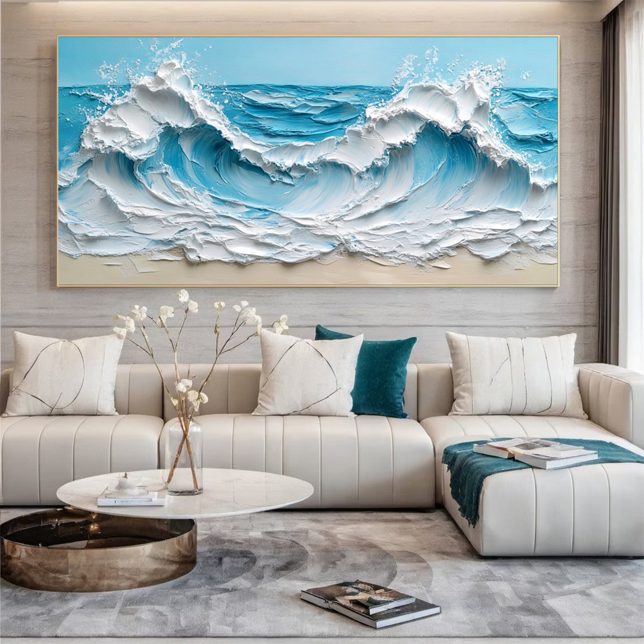 Crashing Waves Textured Artwork Luxurious Ocean Wall Canvas #OS 015