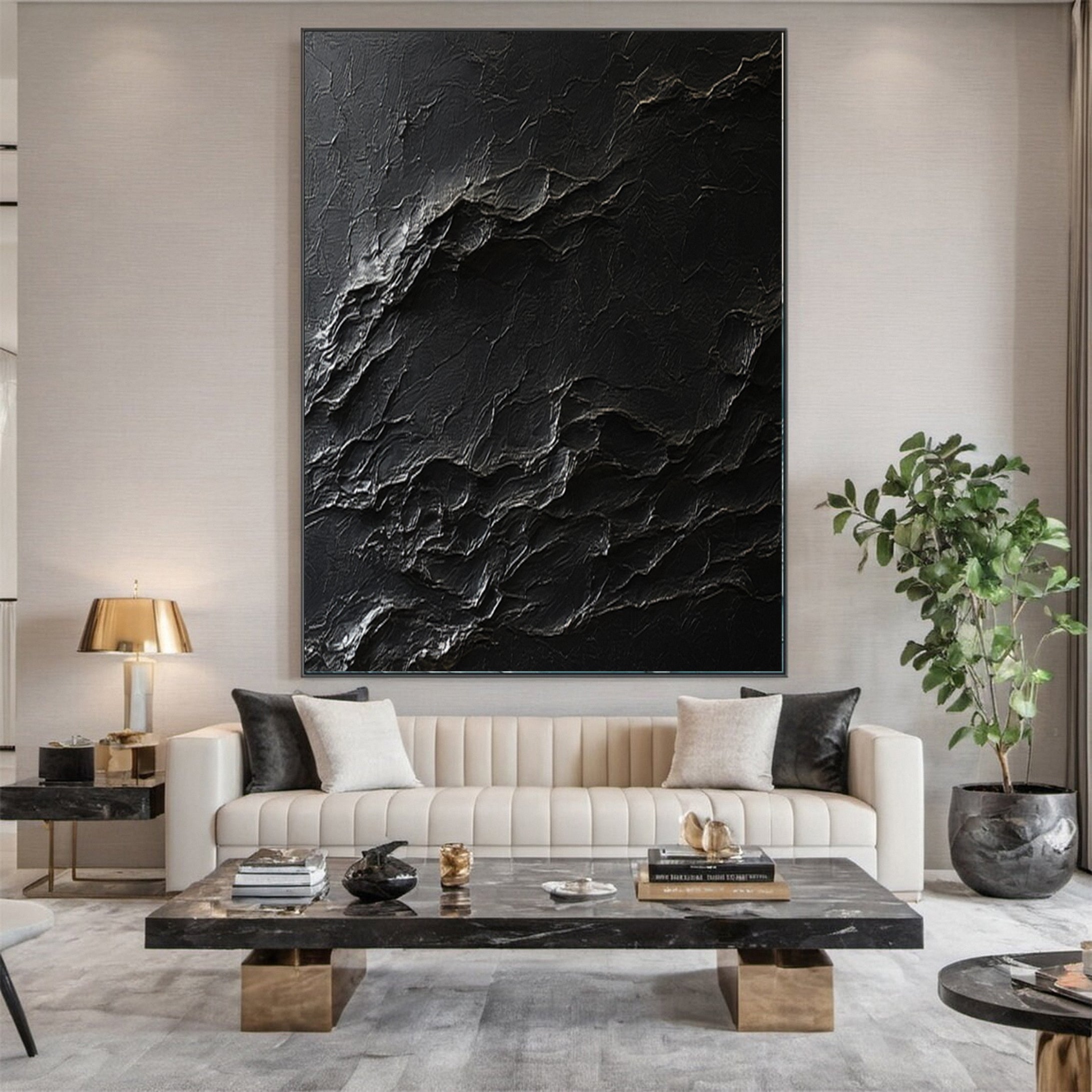 Modern Noir Textured Black Abstract Art Canvas #MMA 122