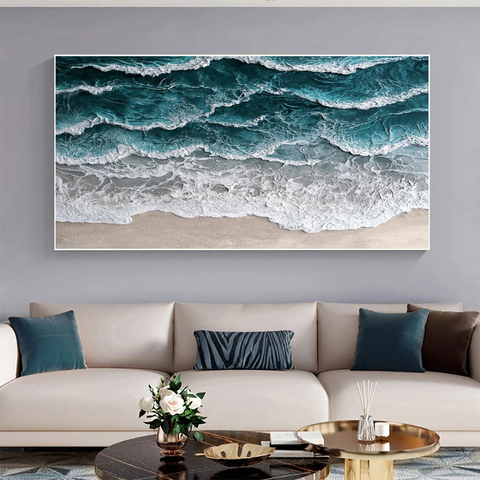 Coastal Serenity Wall Art Dynamic Ocean Waves Canvas #OS 006