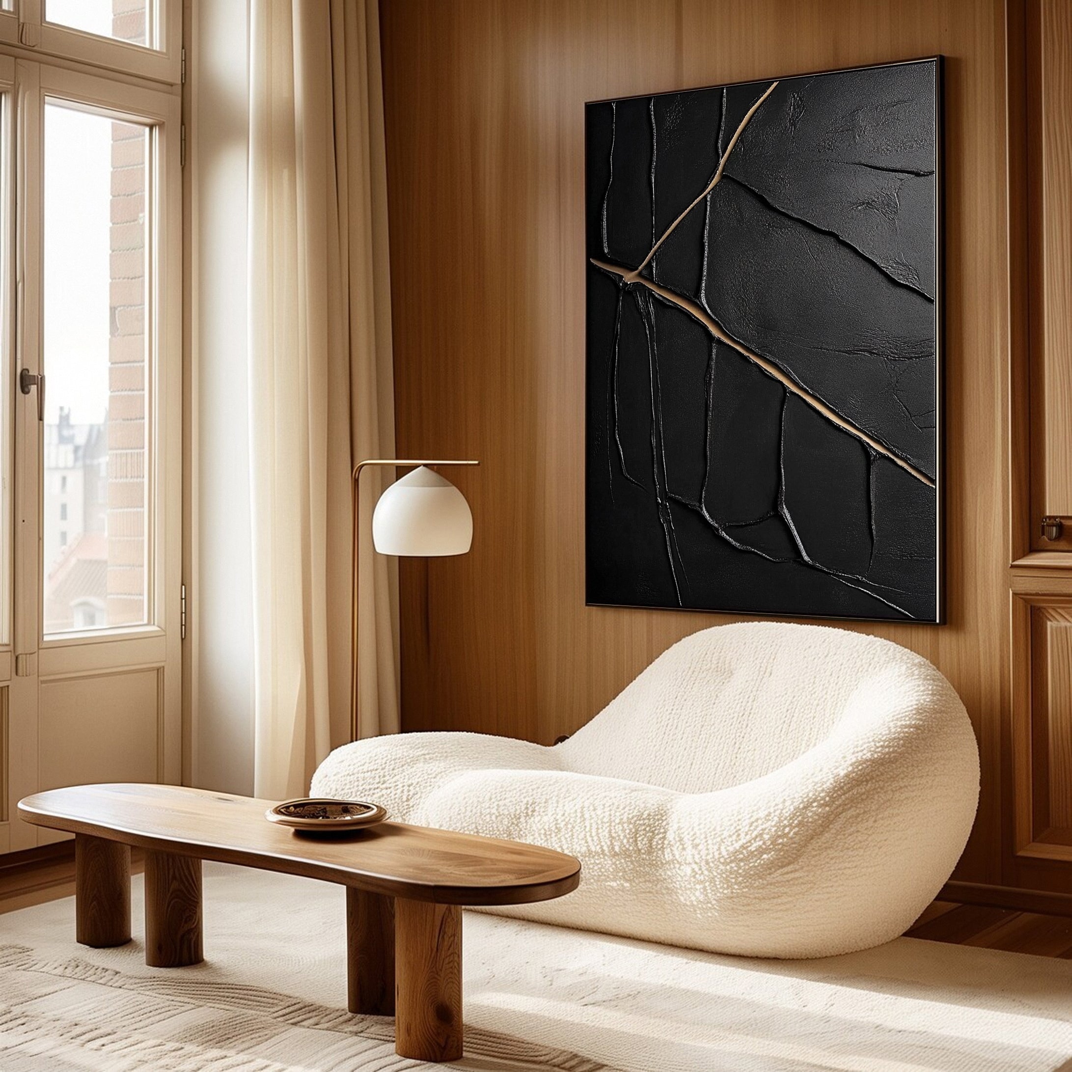 Golden Cracks Black Modern Abstract Art for Elegant Interiors #MMA 110