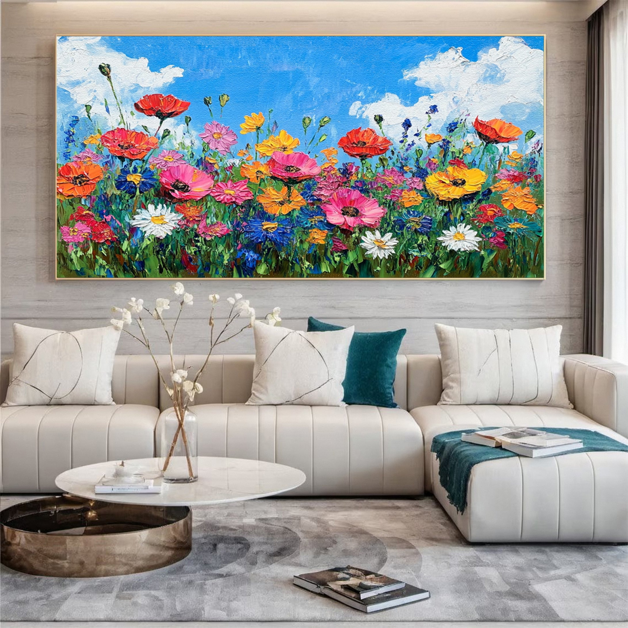 Bloom Horizon Textured Floral Oil Painting Colorful Wall Art #FT 023