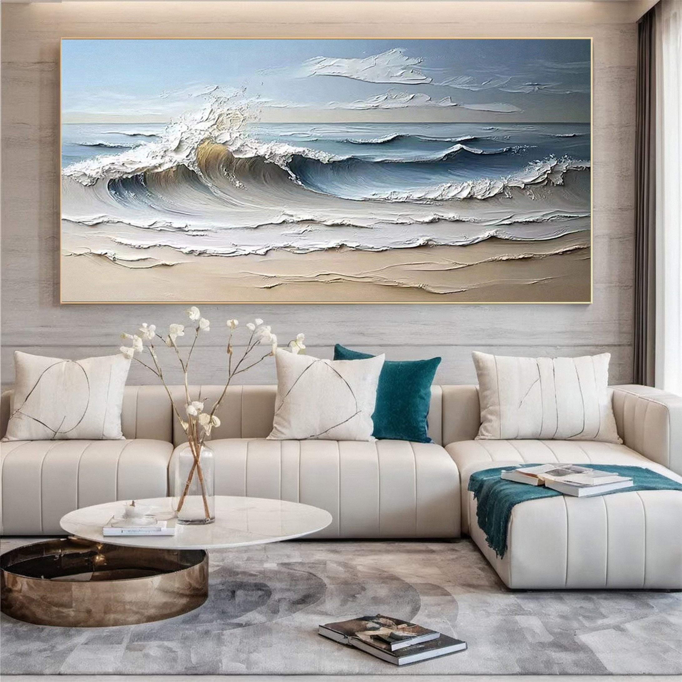 Luxurious Textured Abstract Canvas Art Large Ocean Waves #OS 005