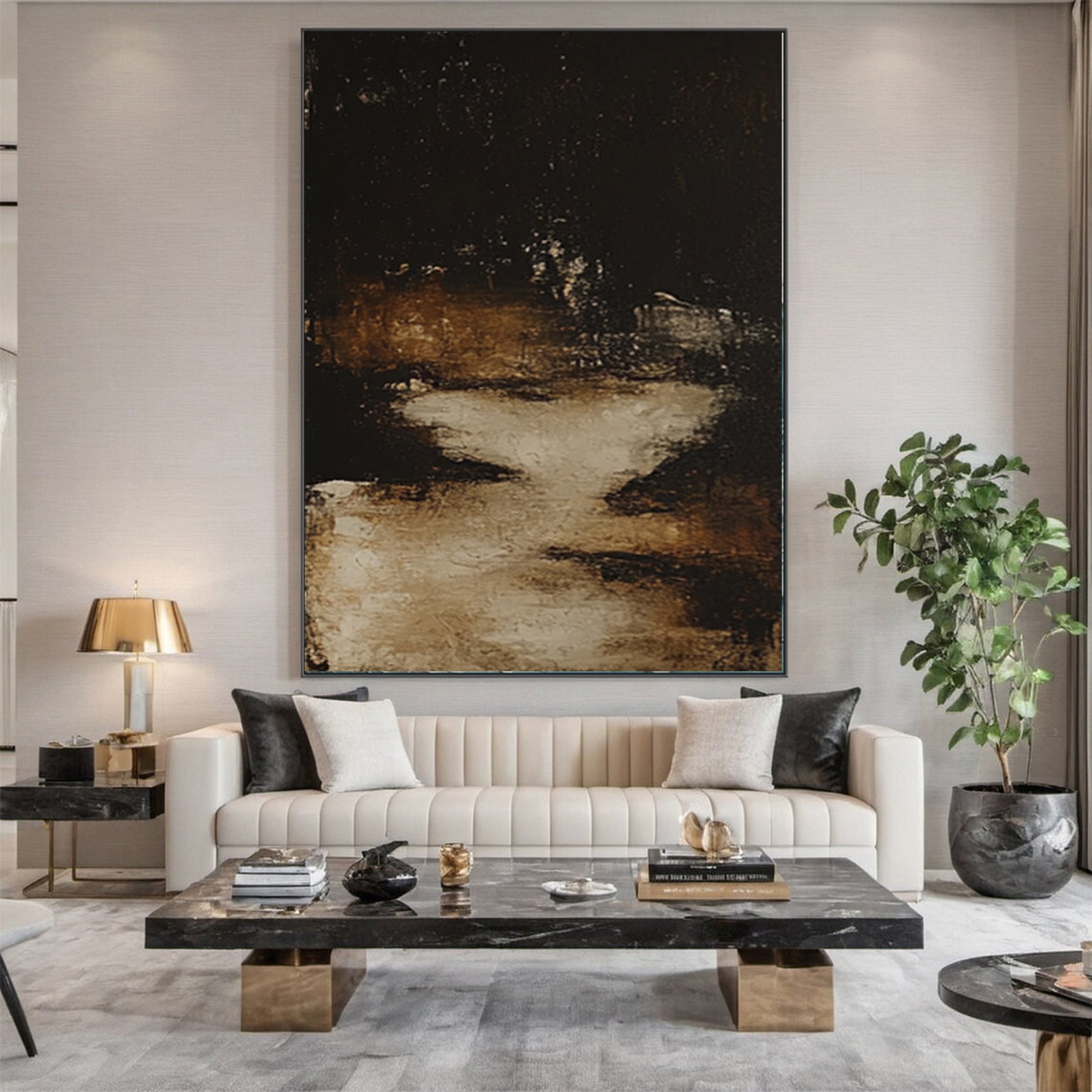 Golden Depths Modern Black and Gold Canvas Art #MMA 150