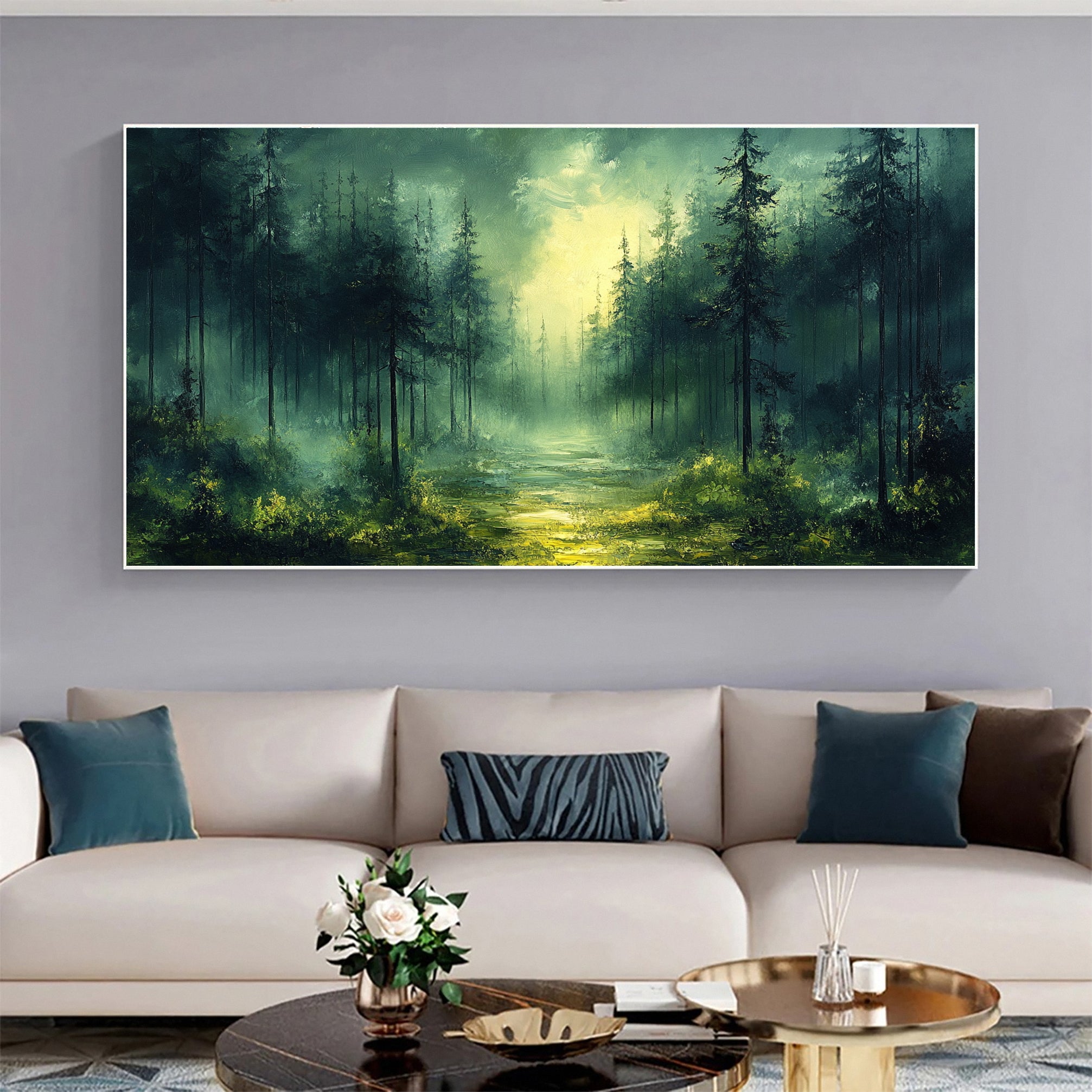 Mystic Mountains Serene Forest Landscape Canvas Wall Art #FT 036