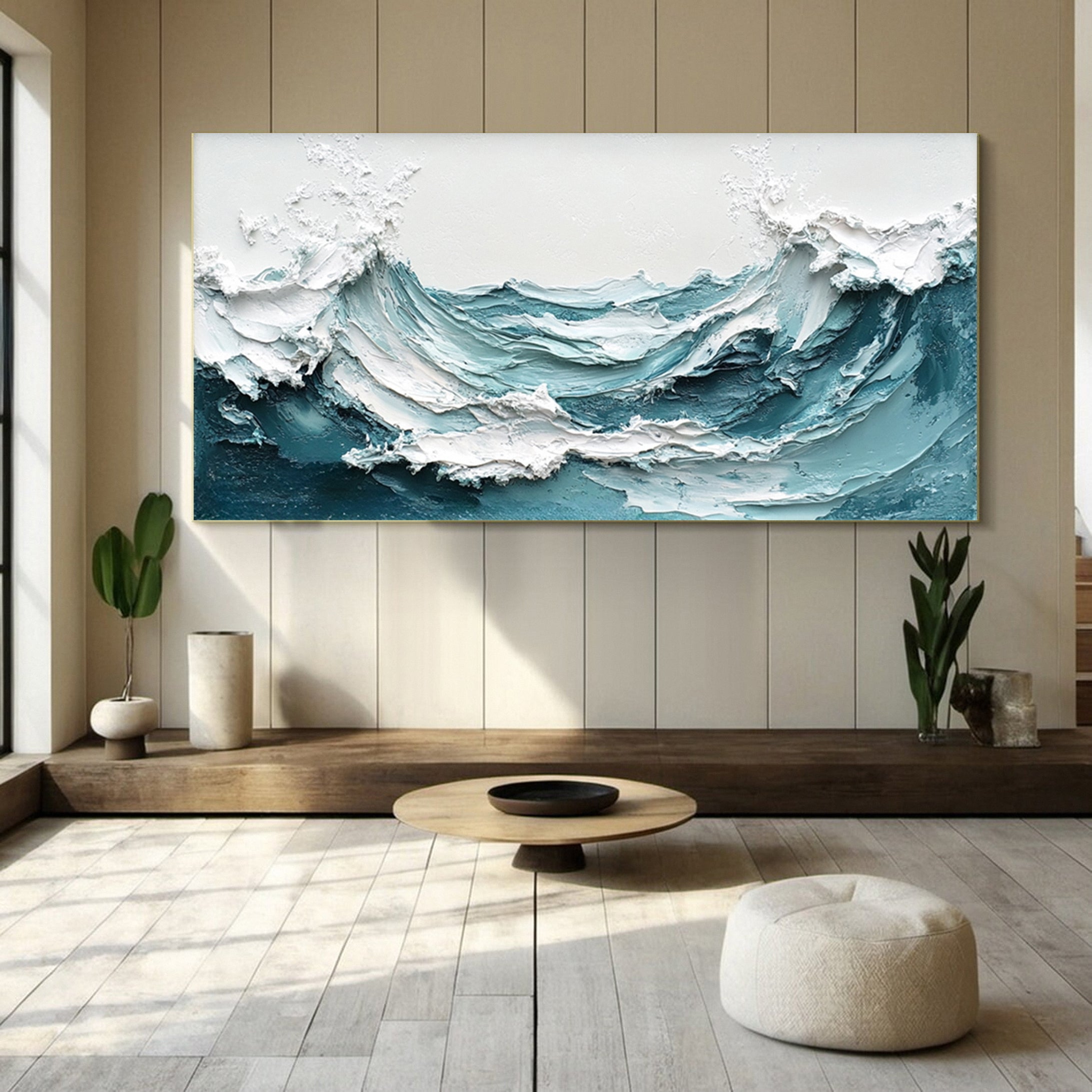 Crashing Waves Textured Artwork Luxurious Ocean Wall Canvas #OS 016