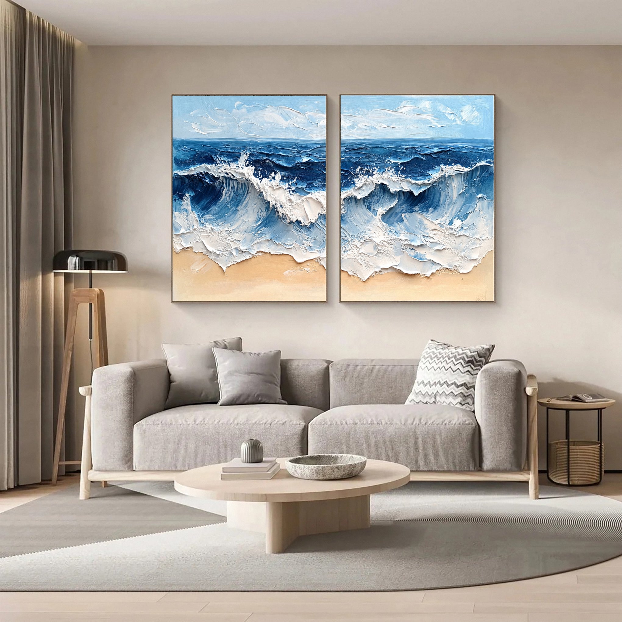 Coastal Tempest Textured Ocean Wave Art Set for Modern Living #OS 033