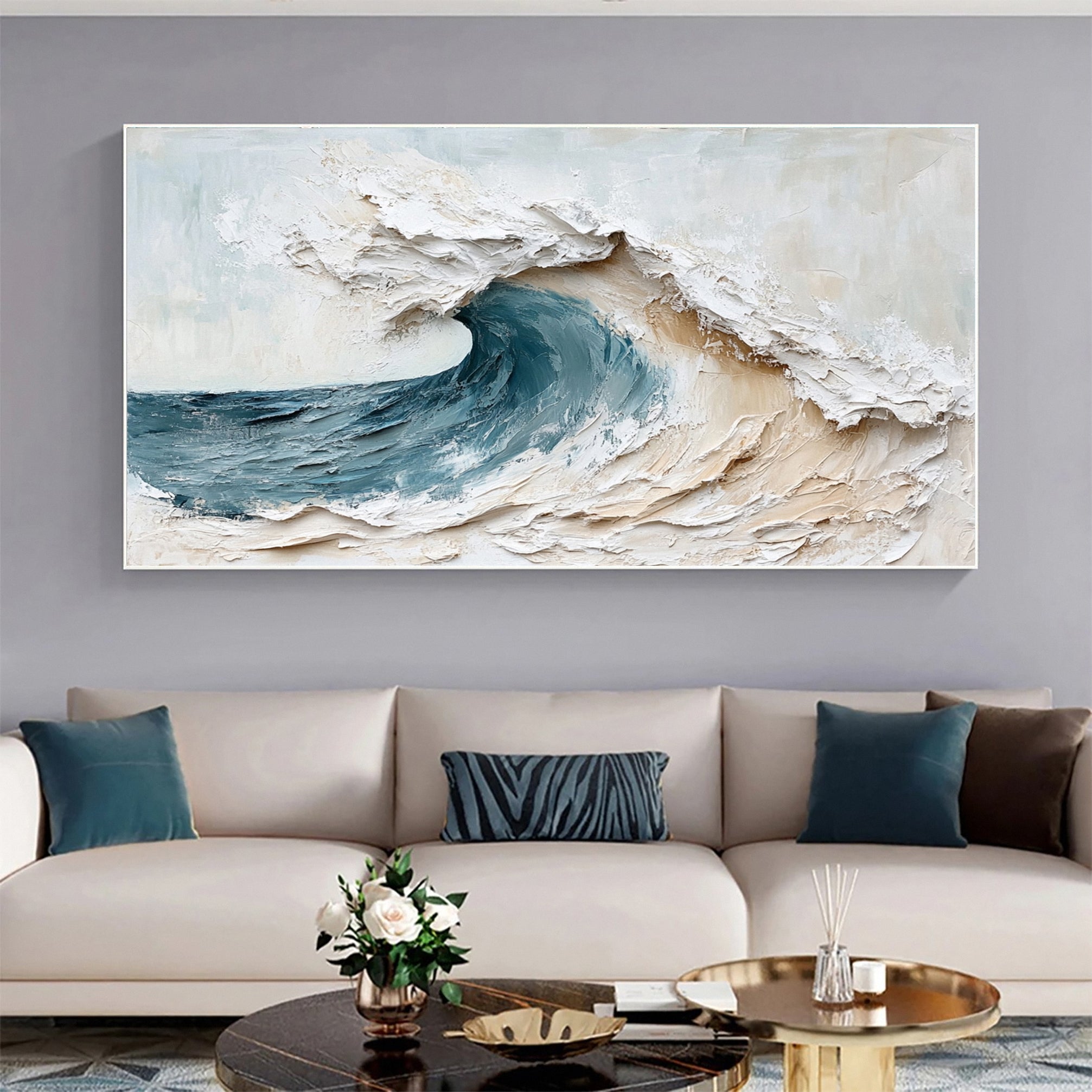 Abstract Seascape Canvas Textured Waves for Elegant Interiors #OS 019