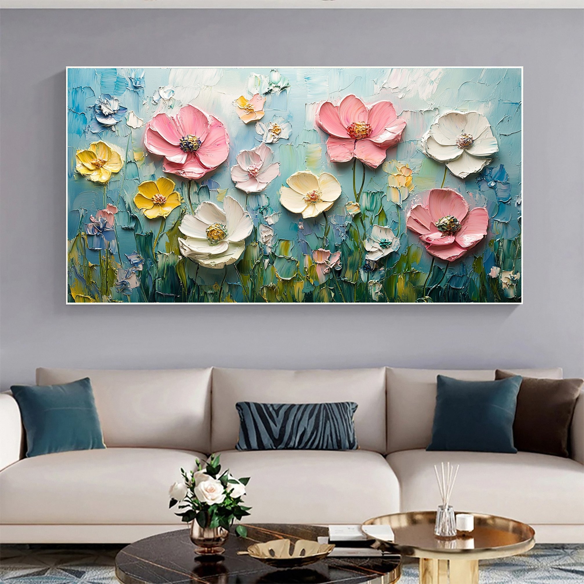 Bloom Horizon Textured Floral Oil Painting Colorful Wall Art #FT 022