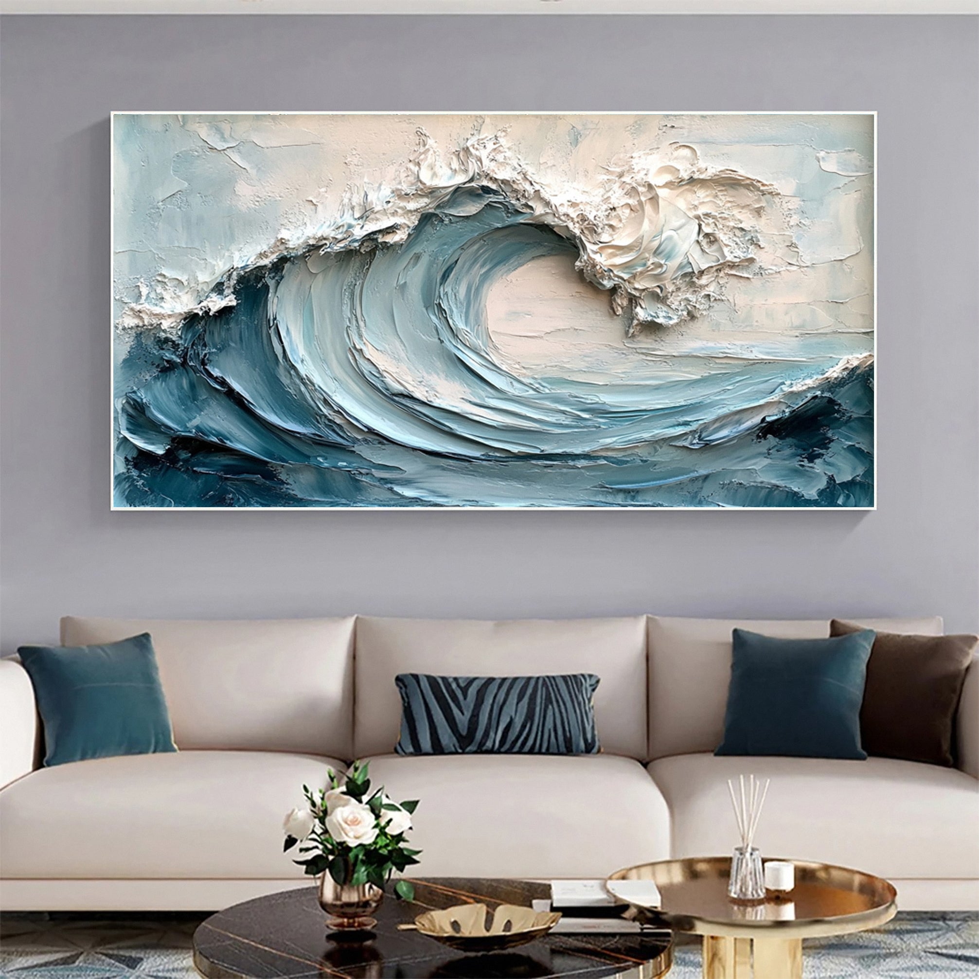 Abstract Seascape Canvas Textured Waves for Elegant Interiors #OS 022