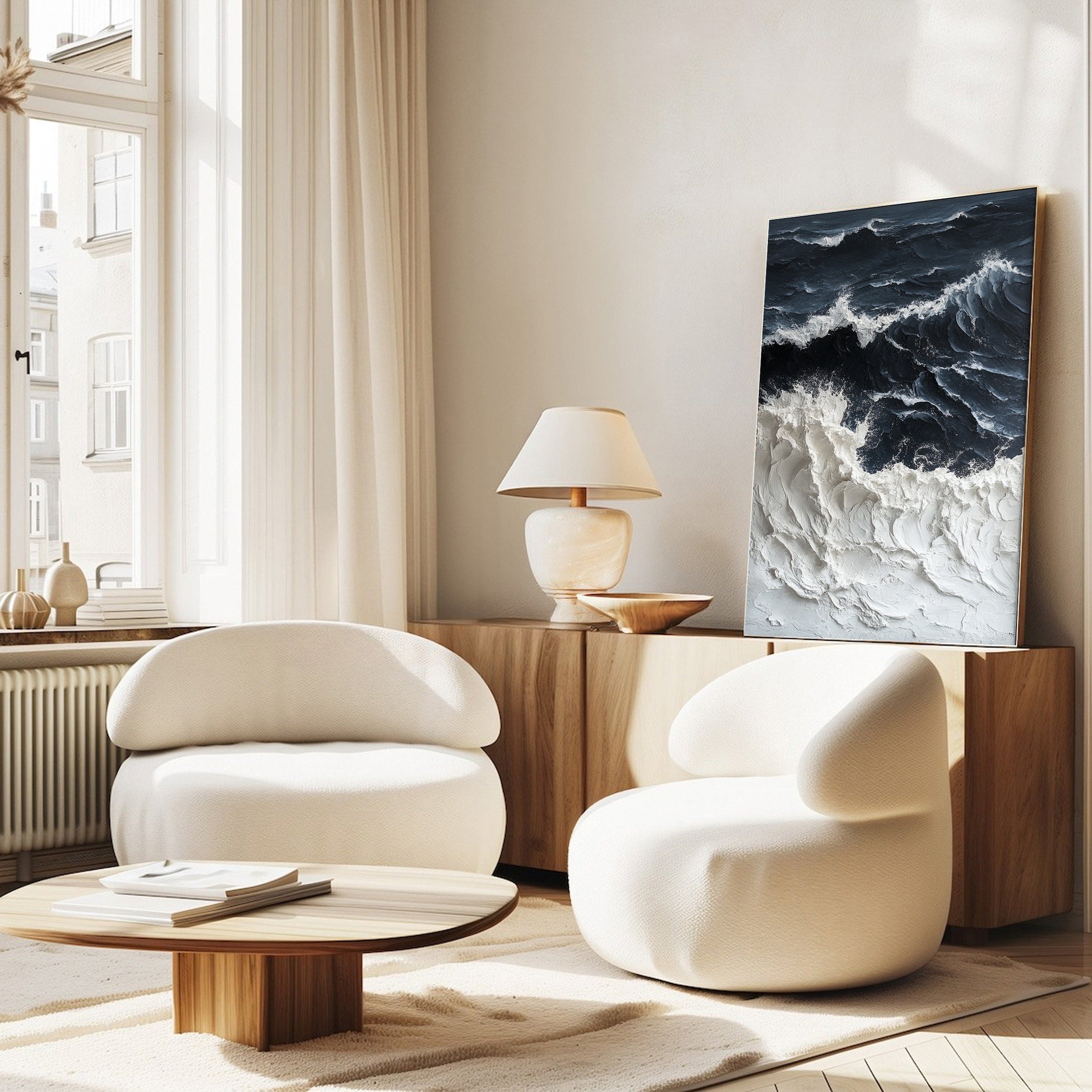 Sea Wave Black & White Large Textured Ocean Wall Art #OS 041