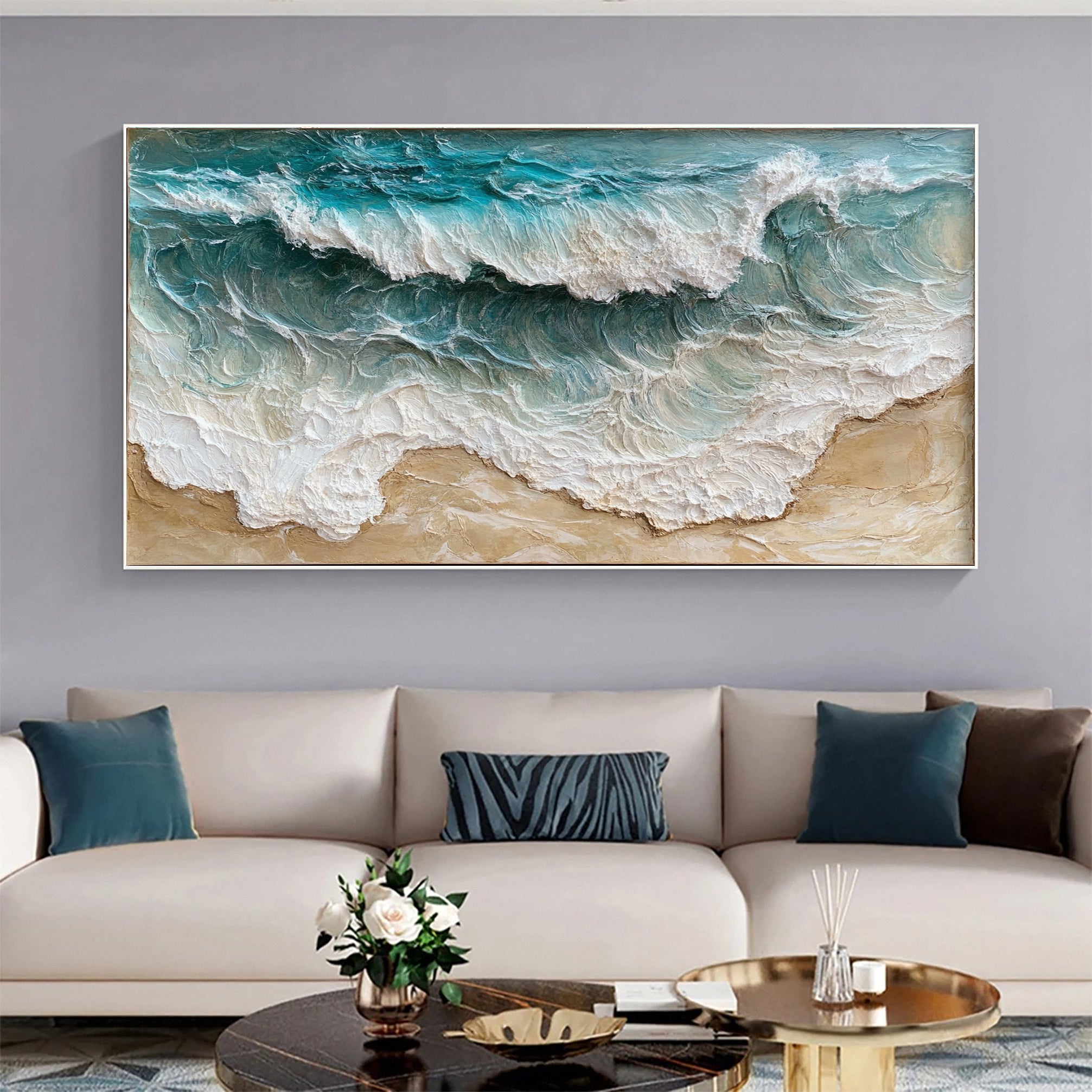 Abstract Seascape Canvas Textured Waves for Elegant Interiors #OS 024