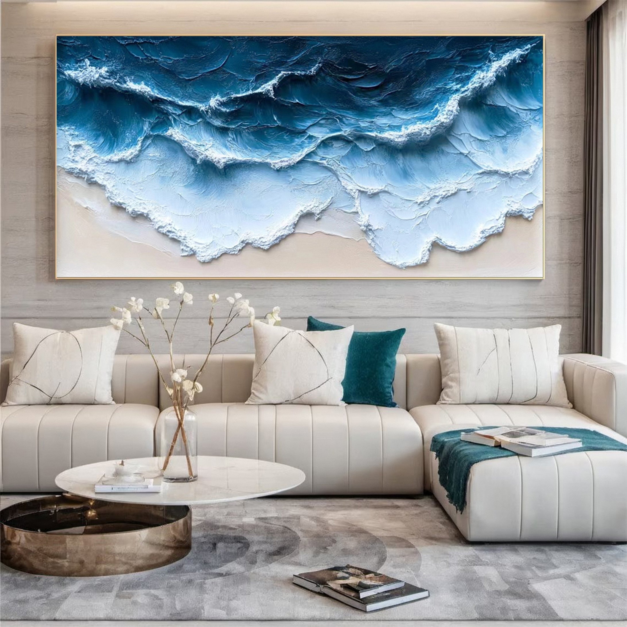 Crashing Waves Textured Artwork Luxurious Ocean Wall Canvas #OS 013