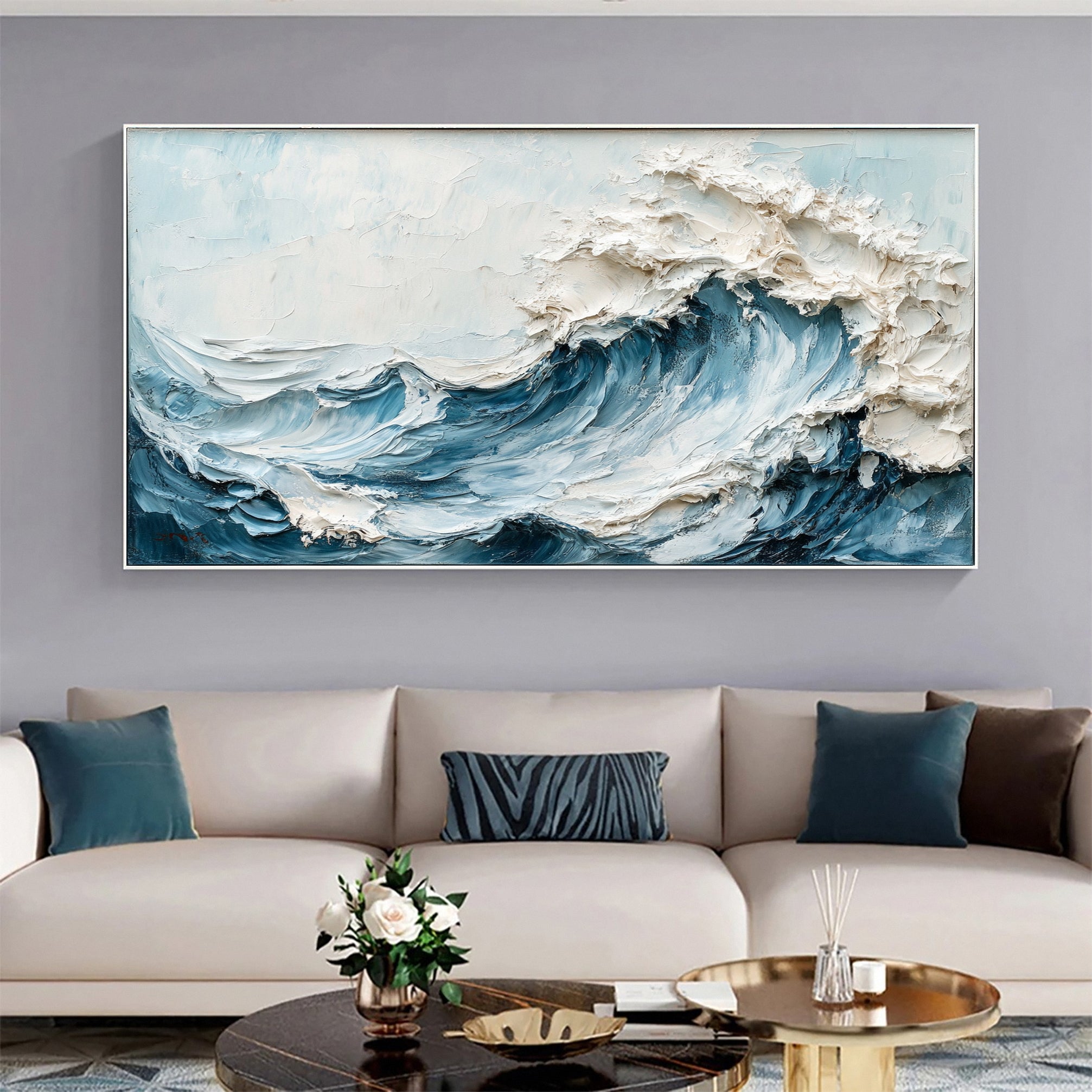 Abstract Seascape Canvas Textured Waves for Elegant Interiors #OS 021