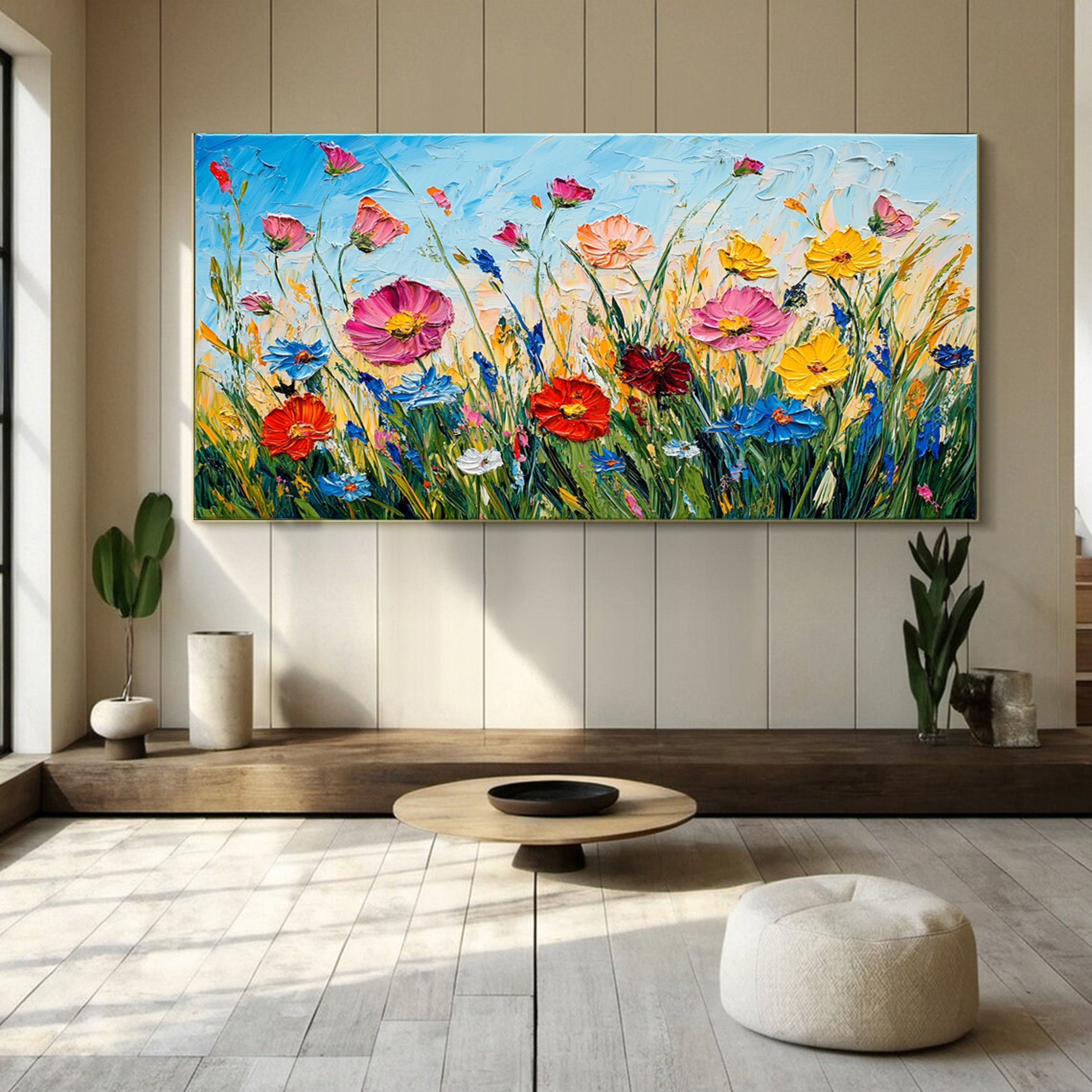 Meadow's Embrace Vibrant Flower Field Canvas Colorful Art #FT 020