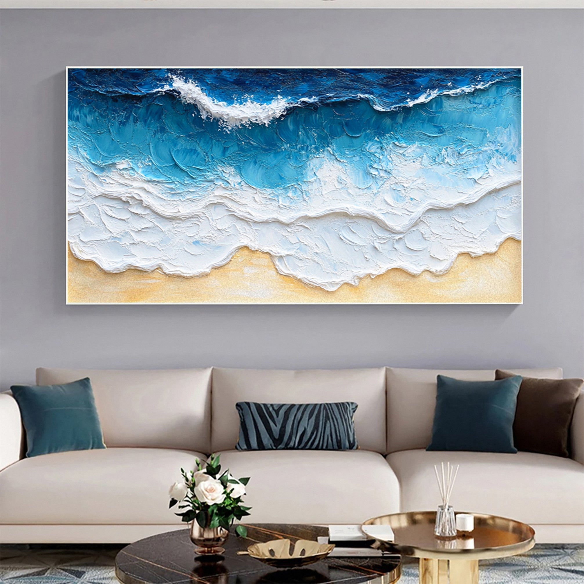 Coastal Serenity Wall Art Dynamic Ocean Waves Canvas #OS 007