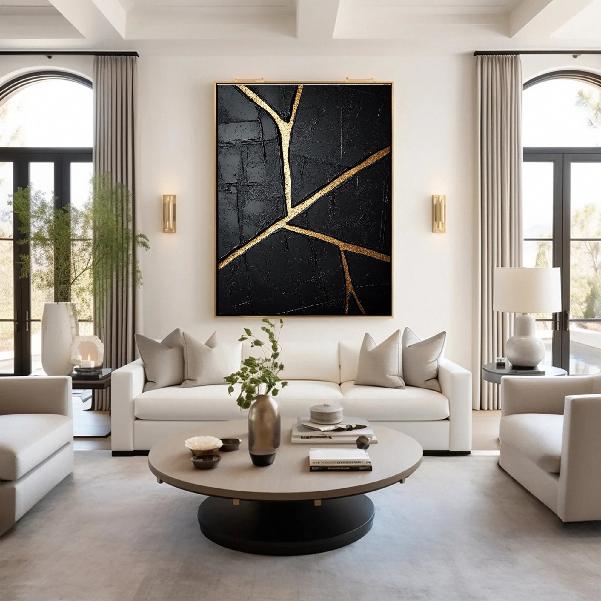 Golden Cracks Black Modern Abstract Art for Elegant Interiors #MMA 109