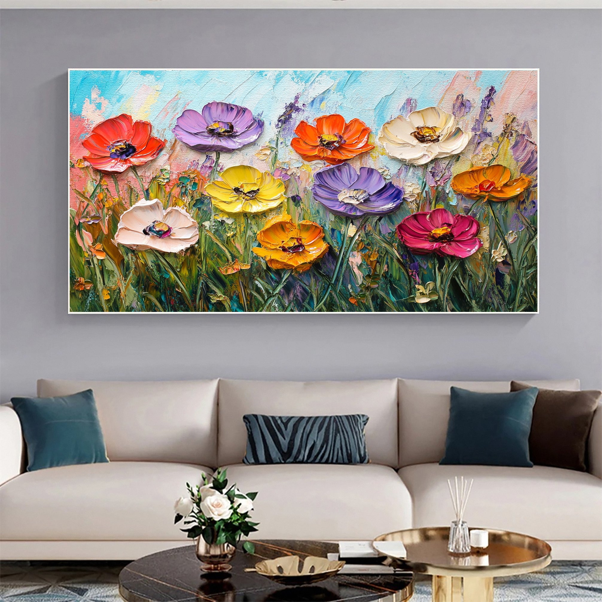 Bloom Horizon Textured Floral Oil Painting Colorful Wall Art #FT 024