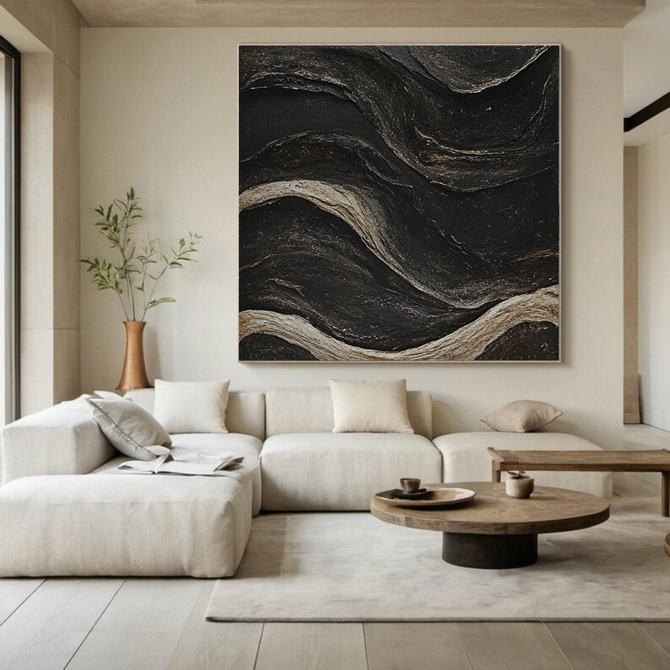 Sleek Elegance Contemporary Large Black Textured Wall Art #MMA 132