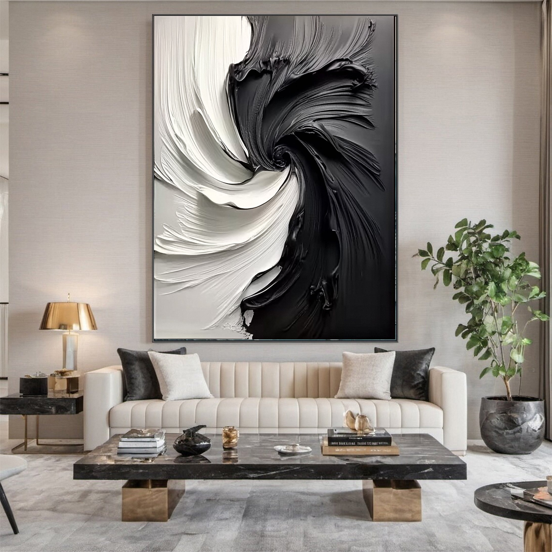 Modern Large Black & White Textured Wall Art #MMA 154