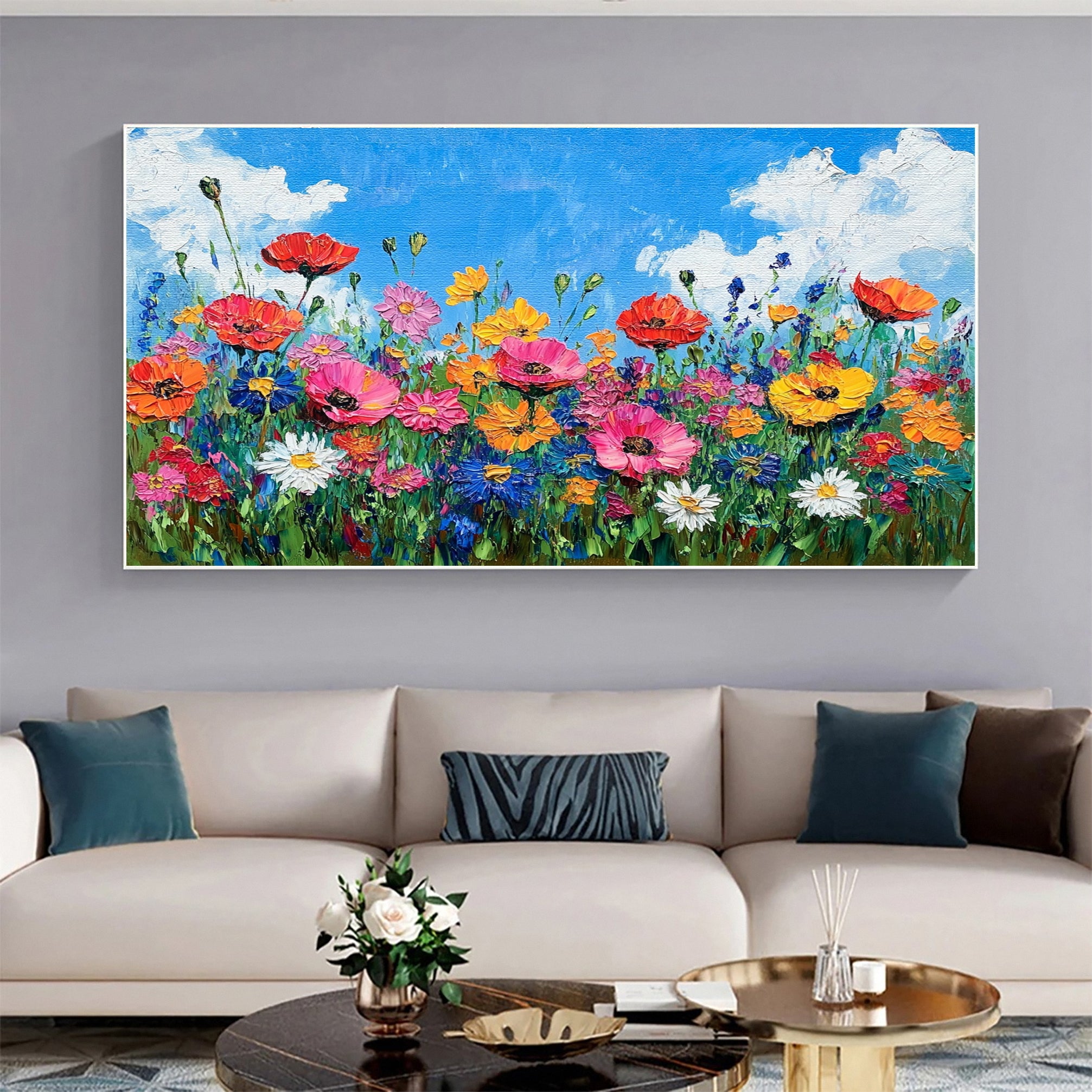 Bloom Horizon Textured Floral Oil Painting Colorful Wall Art #FT 023