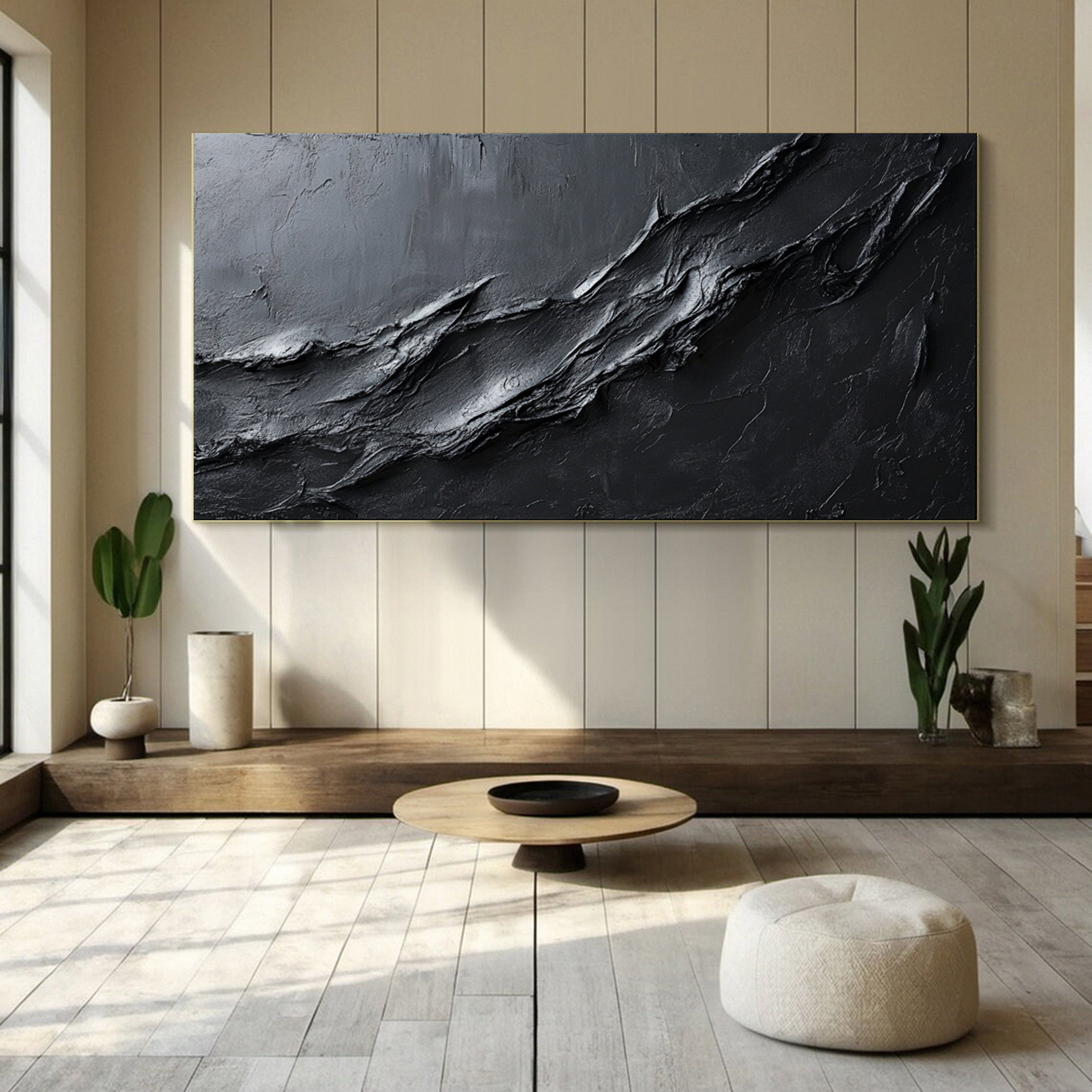 Luxurious Depths Large Black Textured Abstract Canvas Art #MMA 113