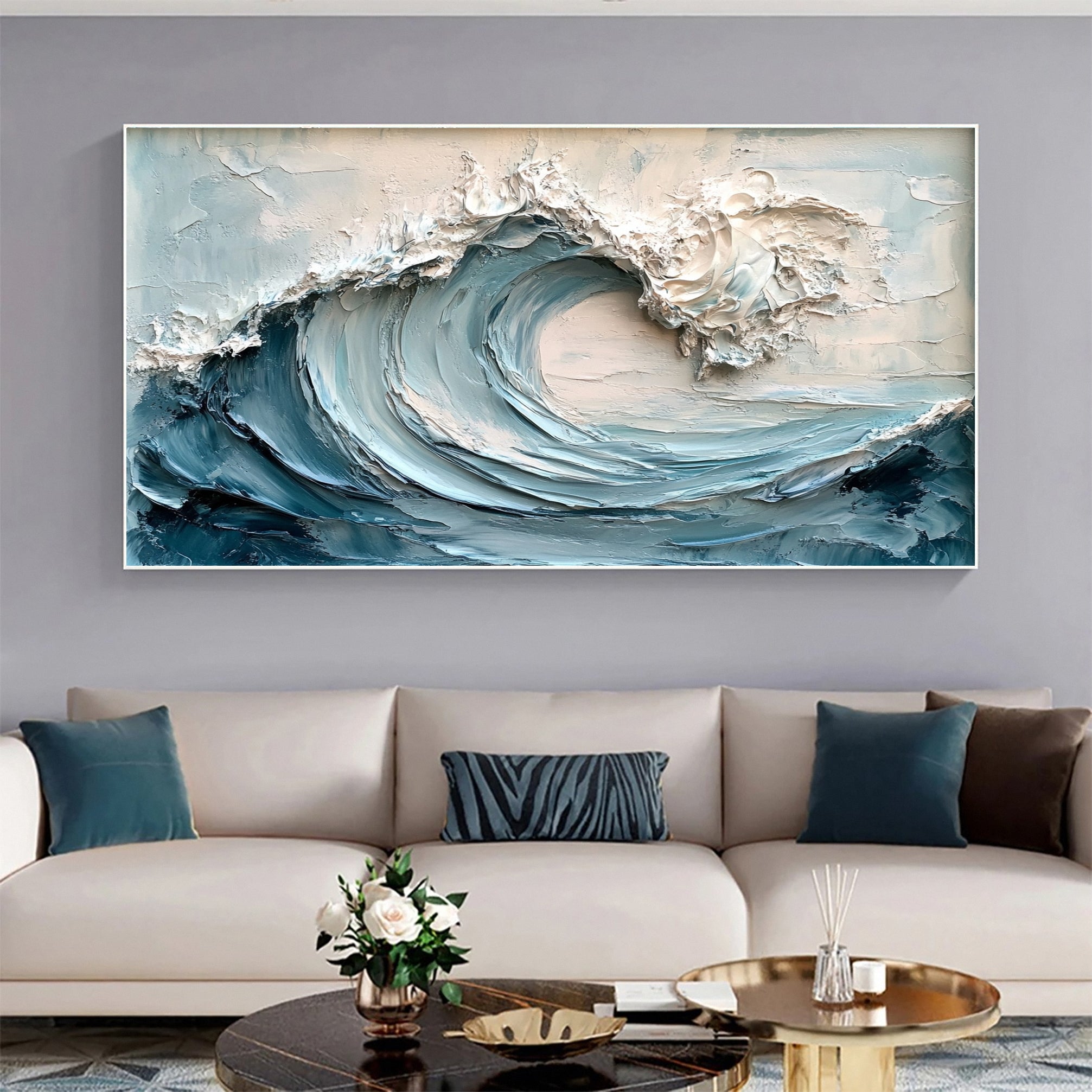 Abstract Seascape Canvas Textured Waves for Elegant Interiors #OS 020